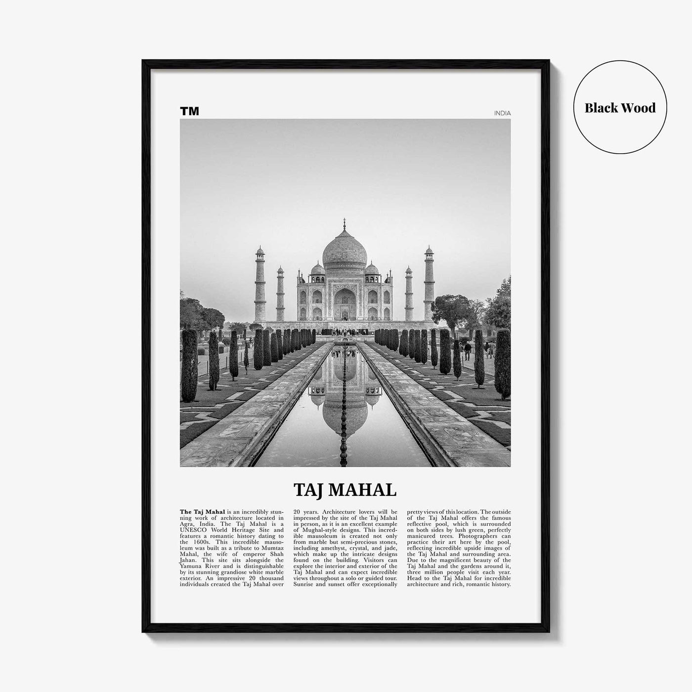 Taj Mahal Print Black and White, Taj Mahal Wall Art, Taj Mahal Poster, Taj Mahal Photo, Taj Mahal Wall Décor, Taj Mahal Map, India