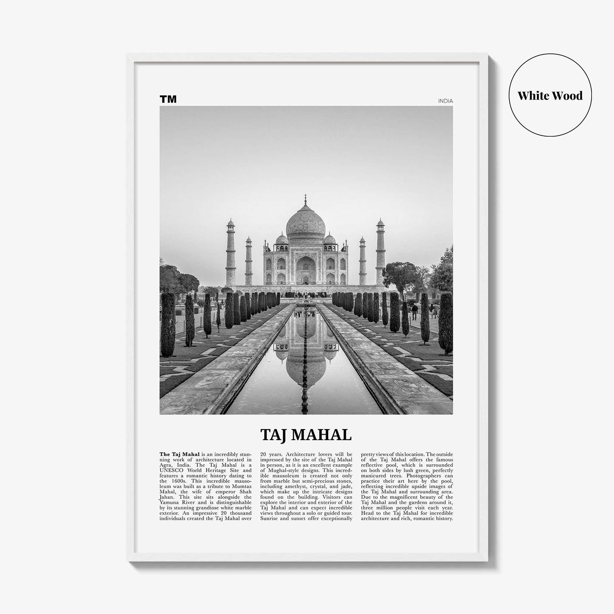 Taj Mahal Print Black and White, Taj Mahal Wall Art, Taj Mahal Poster, Taj Mahal Photo, Taj Mahal Wall Décor, Taj Mahal Map, India