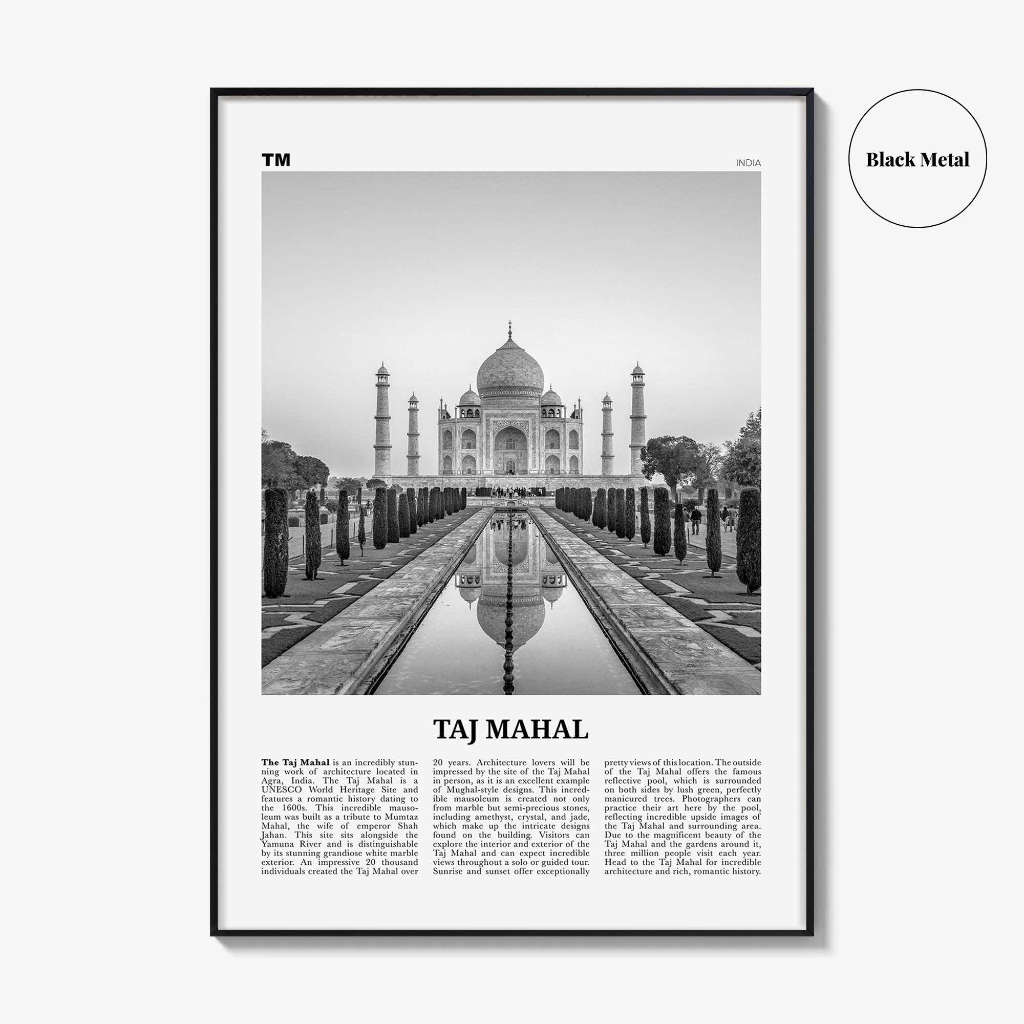 Taj Mahal Print Black and White, Taj Mahal Wall Art, Taj Mahal Poster, Taj Mahal Photo, Taj Mahal Wall Décor, Taj Mahal Map, India