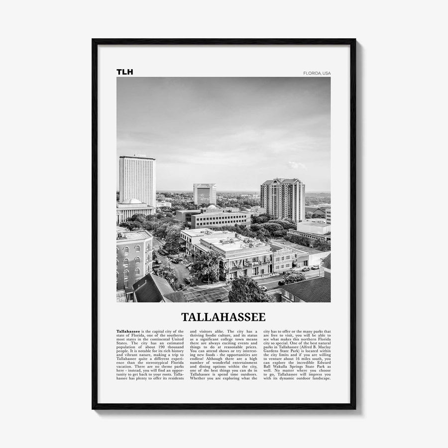 Tallahassee Print Black and White, Tallahassee Wall Art, Tallahassee Poster, Tallahassee Photo, Tallahassee Wall Décor, Florida, USA