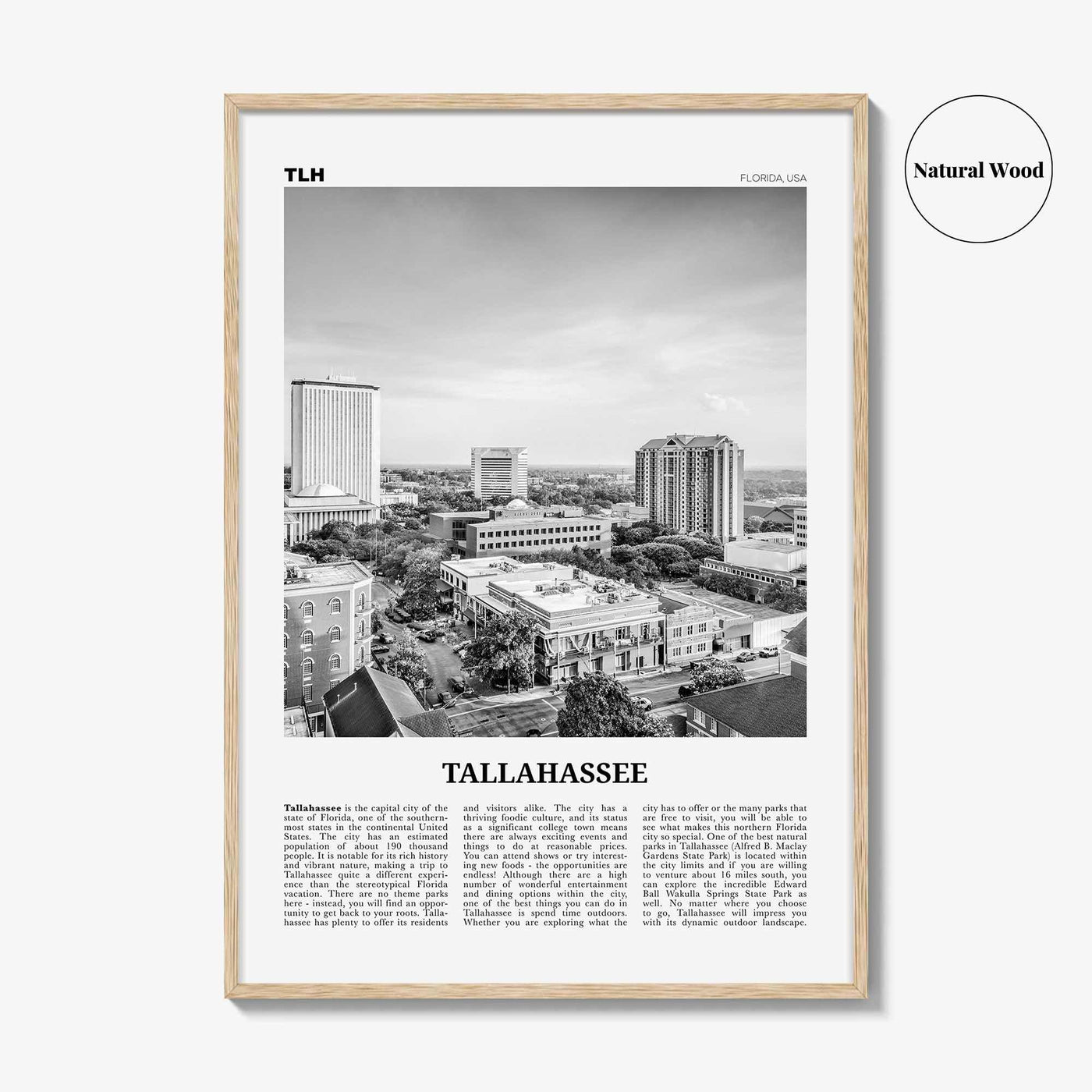 Tallahassee Print Black and White, Tallahassee Wall Art, Tallahassee Poster, Tallahassee Photo, Tallahassee Wall Décor, Florida, USA