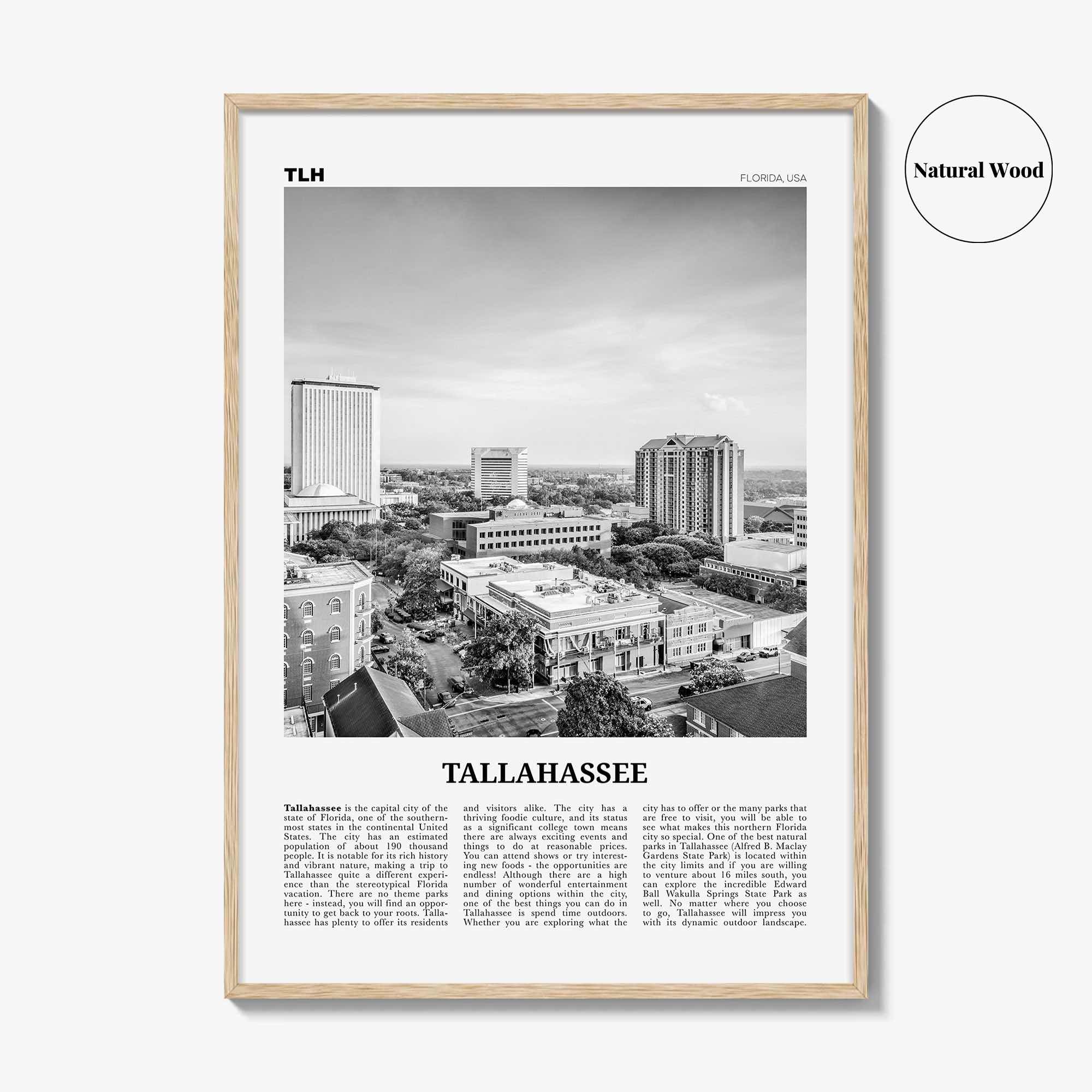 Tallahassee Print Black and White, Tallahassee Wall Art, Tallahassee Poster, Tallahassee Photo, Tallahassee Wall Décor, Florida, USA
