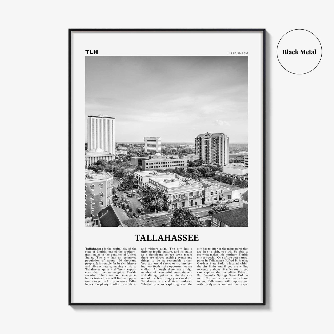 Tallahassee Print Black and White, Tallahassee Wall Art, Tallahassee Poster, Tallahassee Photo, Tallahassee Wall Décor, Florida, USA