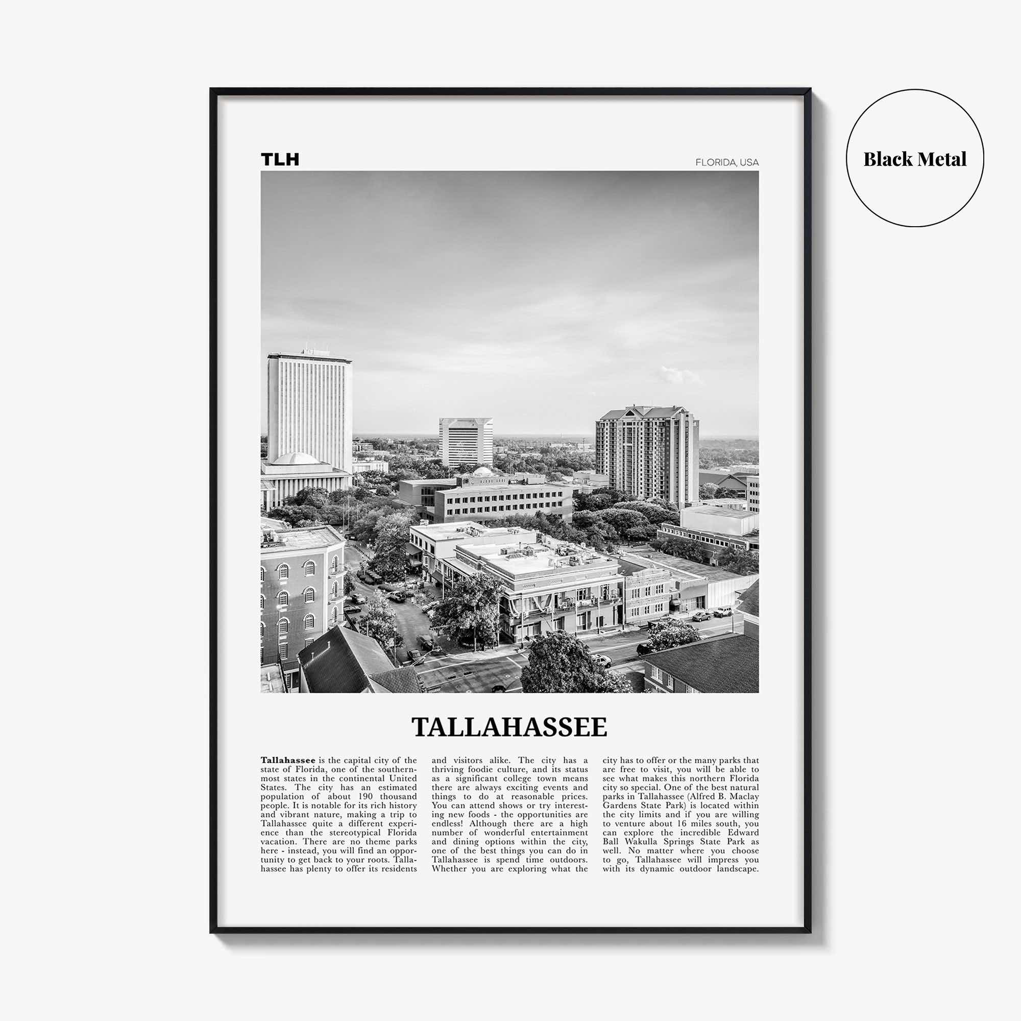 Tallahassee Print Black and White, Tallahassee Wall Art, Tallahassee Poster, Tallahassee Photo, Tallahassee Wall Décor, Florida, USA