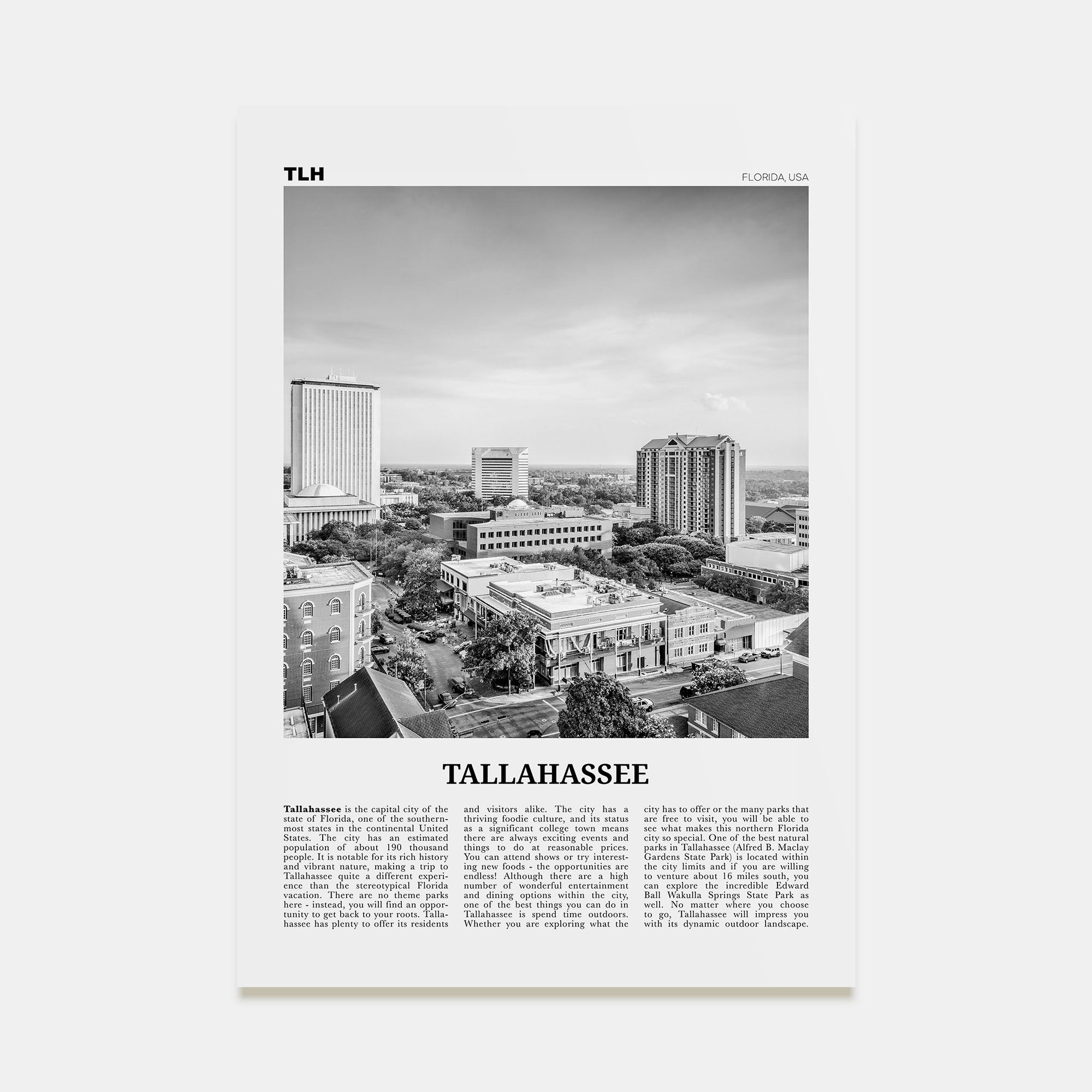 Tallahassee Travel B&W Poster