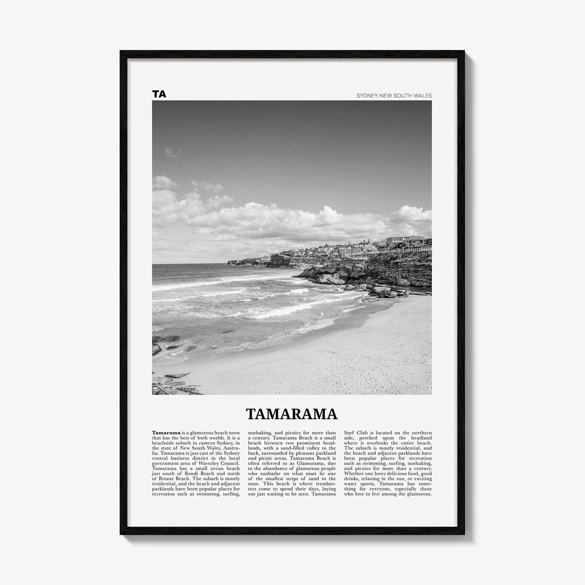 Tamarama Print Black and White, Tamarama Wall Art, Tamarama Poster, Tamarama Photo, Tamarama Wall Decor, New South Wales, Australia, Oceania