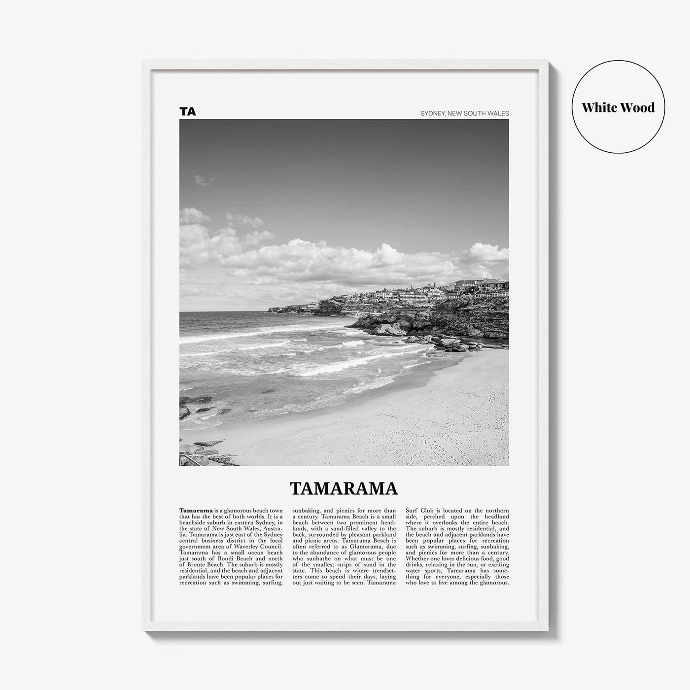 Tamarama Print Black and White, Tamarama Wall Art, Tamarama Poster, Tamarama Photo, Tamarama Wall Decor, New South Wales, Australia, Oceania