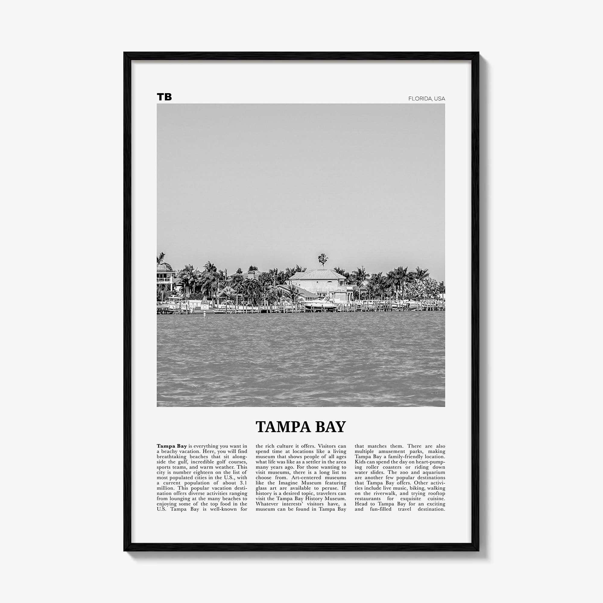 Tampa Bay Print Black and White, Tampa Bay Wall Art, Tampa Bay Poster, Tampa Bay Photo, Tampa Bay Wall Décor, Tampa Bay Map, Florida, USA