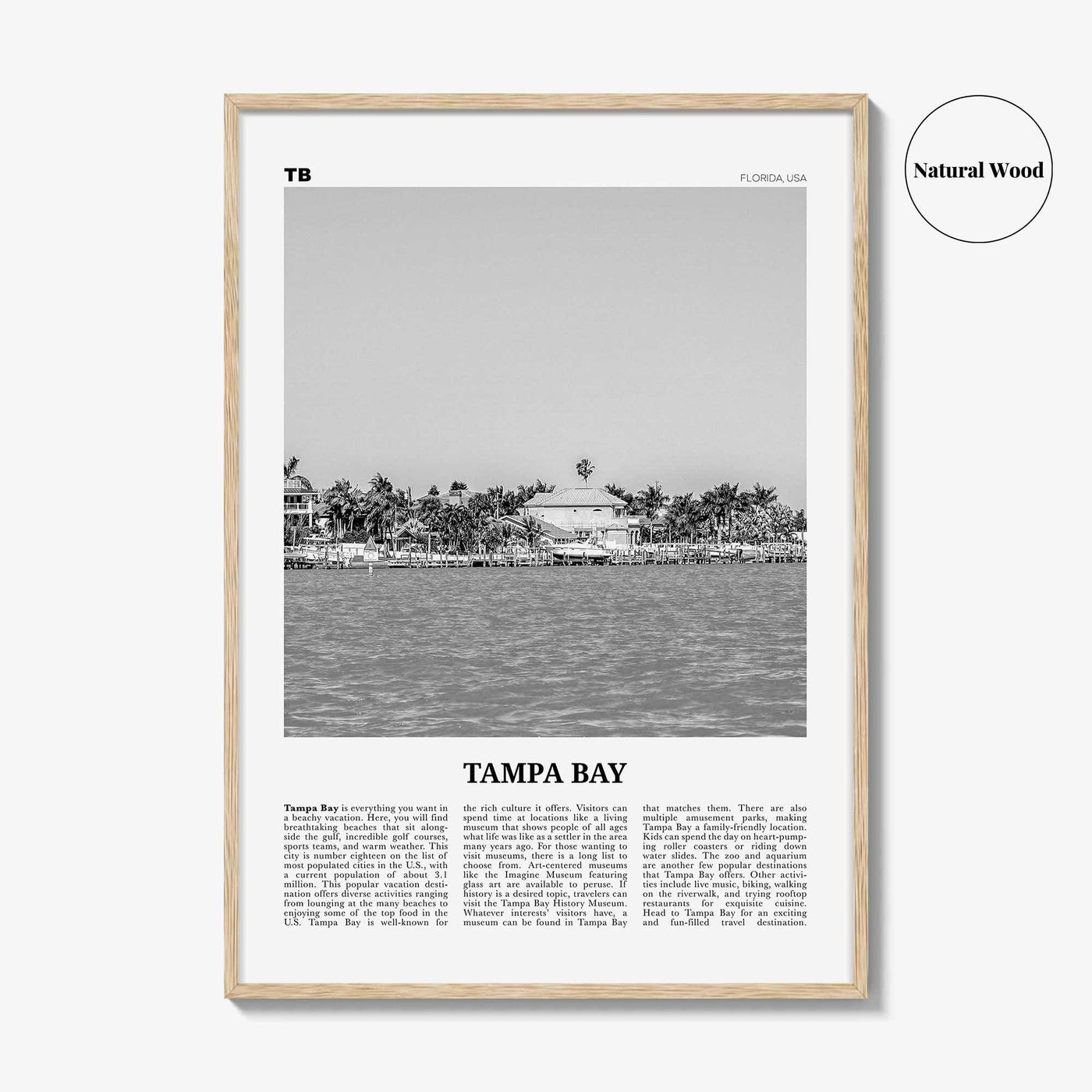 Tampa Bay Print Black and White, Tampa Bay Wall Art, Tampa Bay Poster, Tampa Bay Photo, Tampa Bay Wall Décor, Tampa Bay Map, Florida, USA