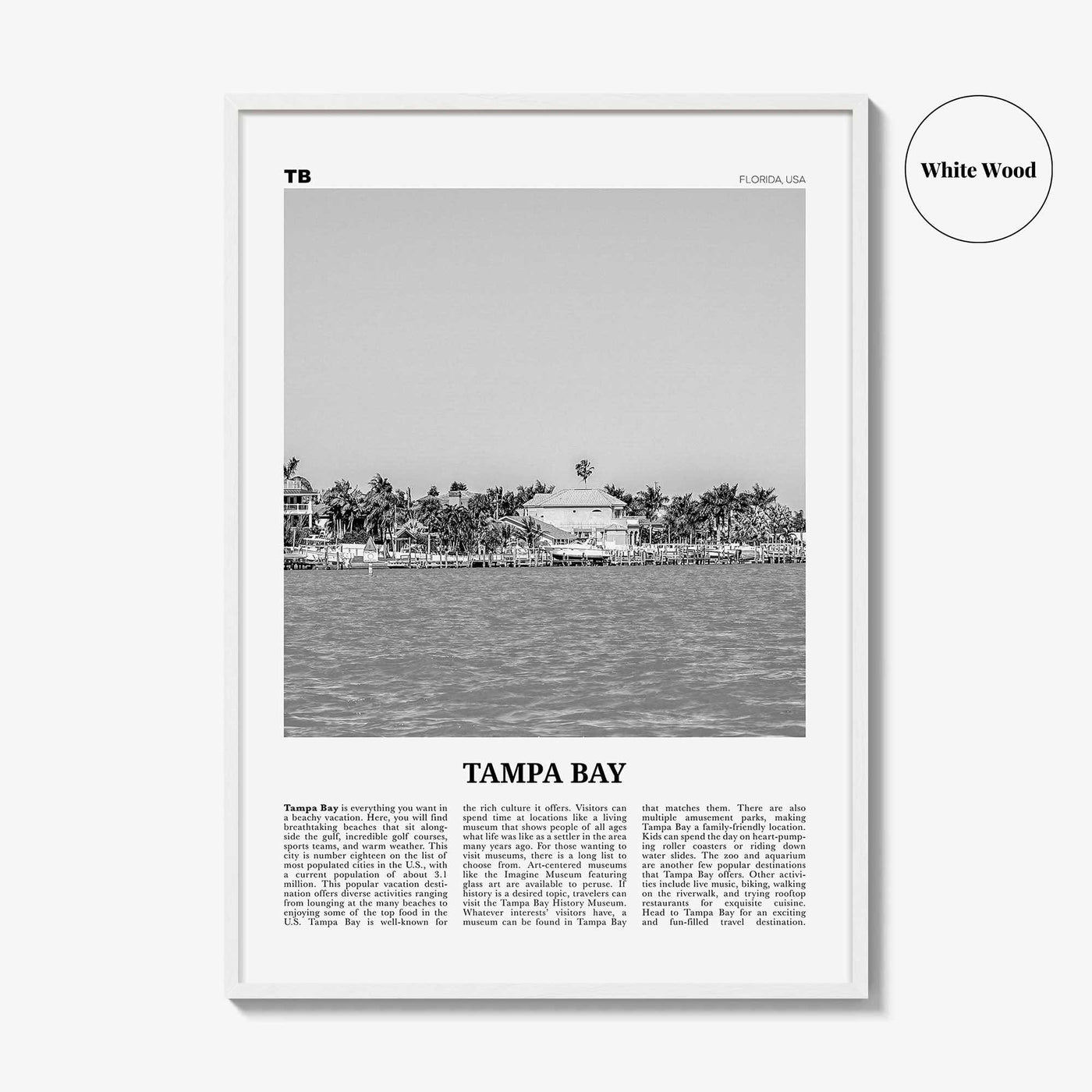 Tampa Bay Print Black and White, Tampa Bay Wall Art, Tampa Bay Poster, Tampa Bay Photo, Tampa Bay Wall Décor, Tampa Bay Map, Florida, USA