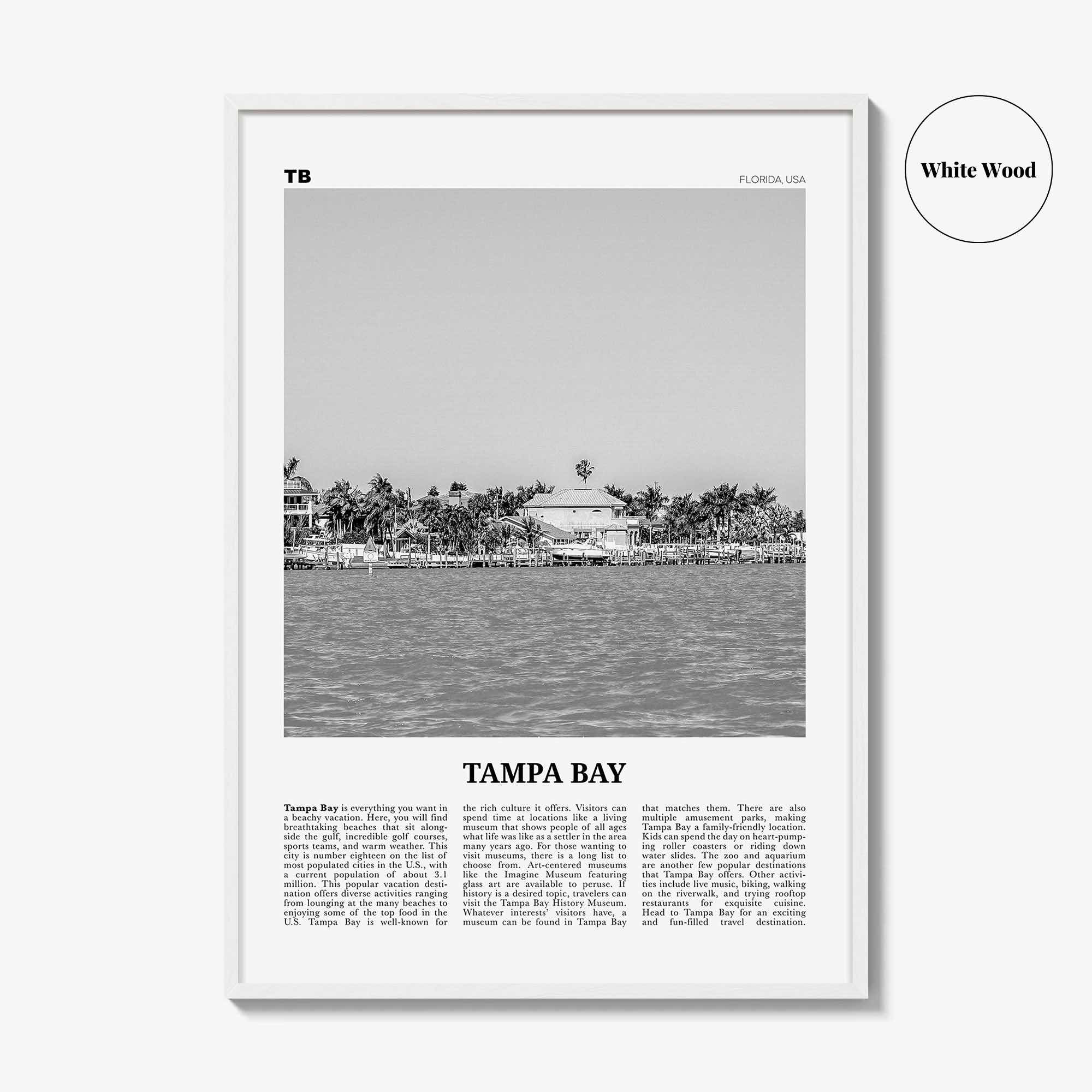 Tampa Bay Print Black and White, Tampa Bay Wall Art, Tampa Bay Poster, Tampa Bay Photo, Tampa Bay Wall Décor, Tampa Bay Map, Florida, USA