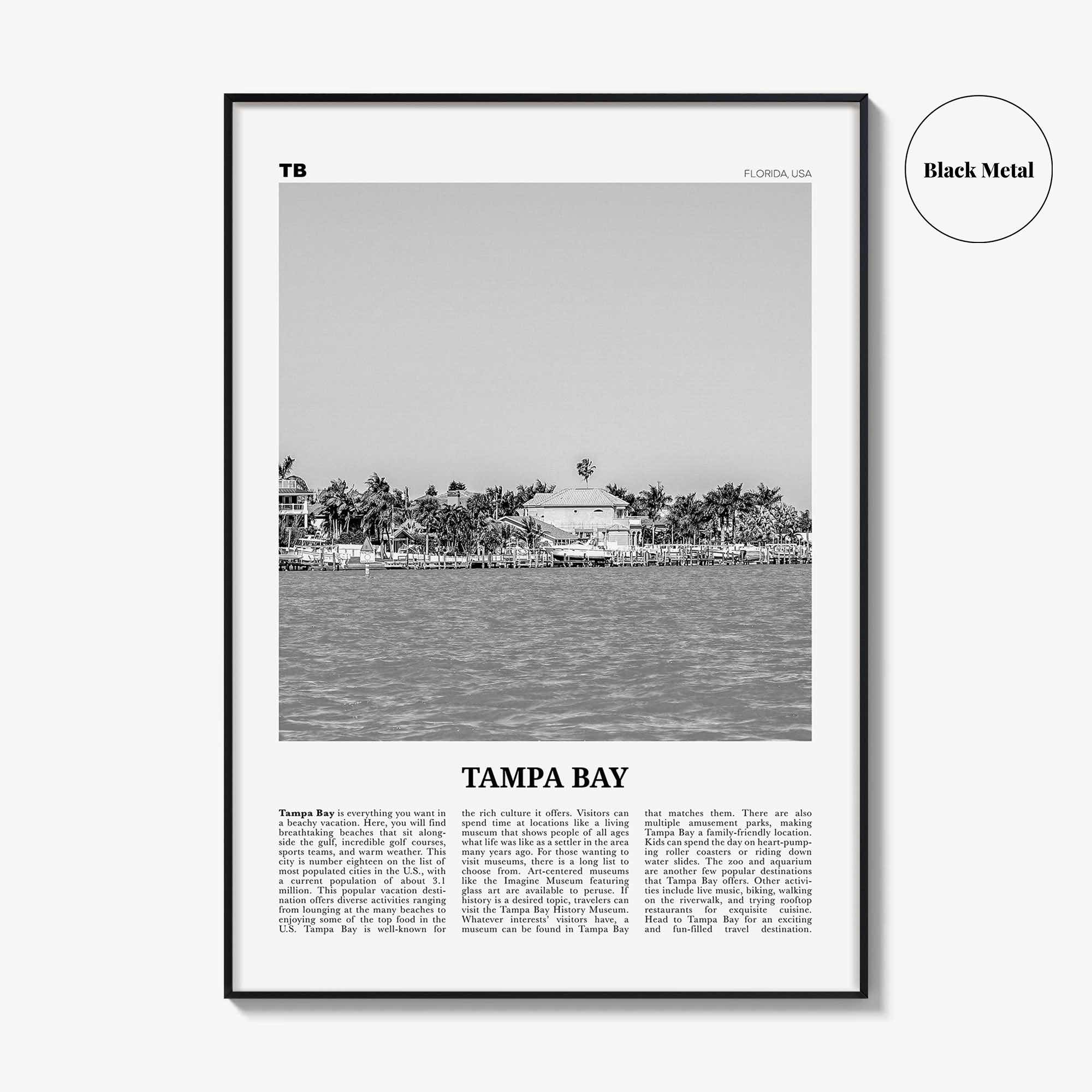 Tampa Bay Print Black and White, Tampa Bay Wall Art, Tampa Bay Poster, Tampa Bay Photo, Tampa Bay Wall Décor, Tampa Bay Map, Florida, USA