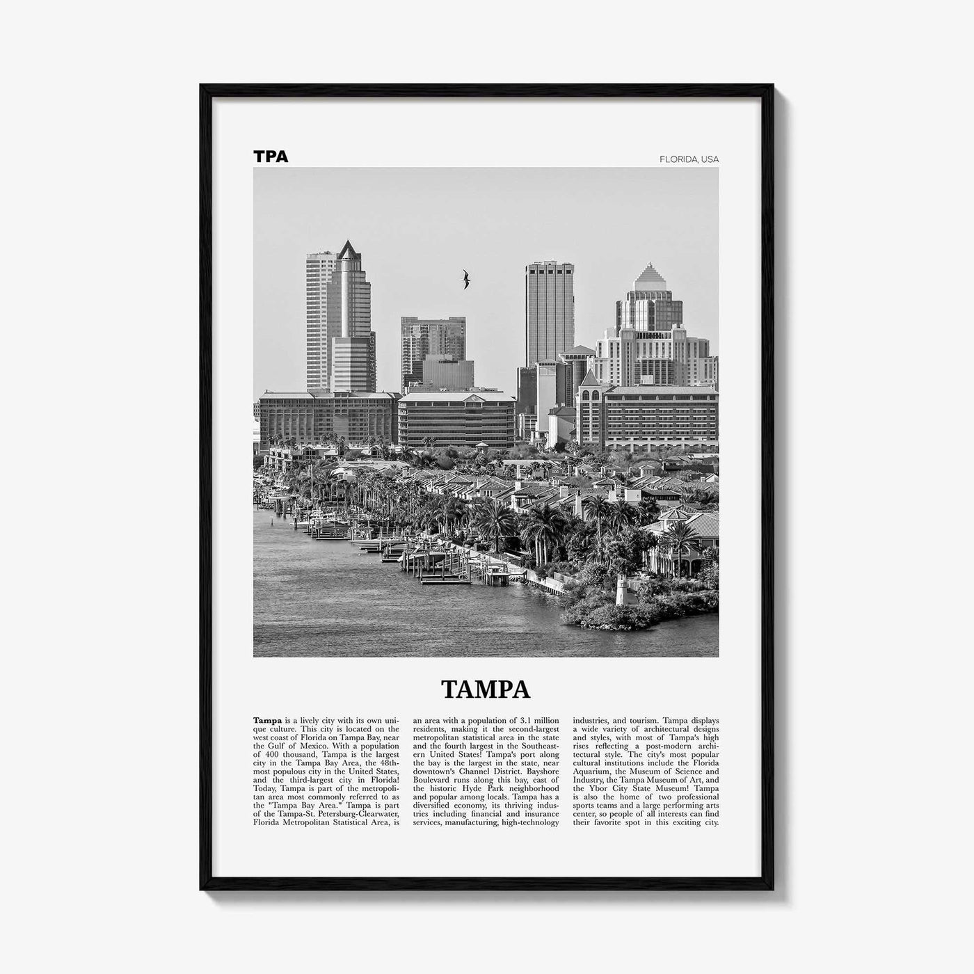 Tampa Print Black and White No 1, Tampa Wall Art, Tampa Poster, Tampa Photo, Tampa Wall Decor, Florida, USA, United States