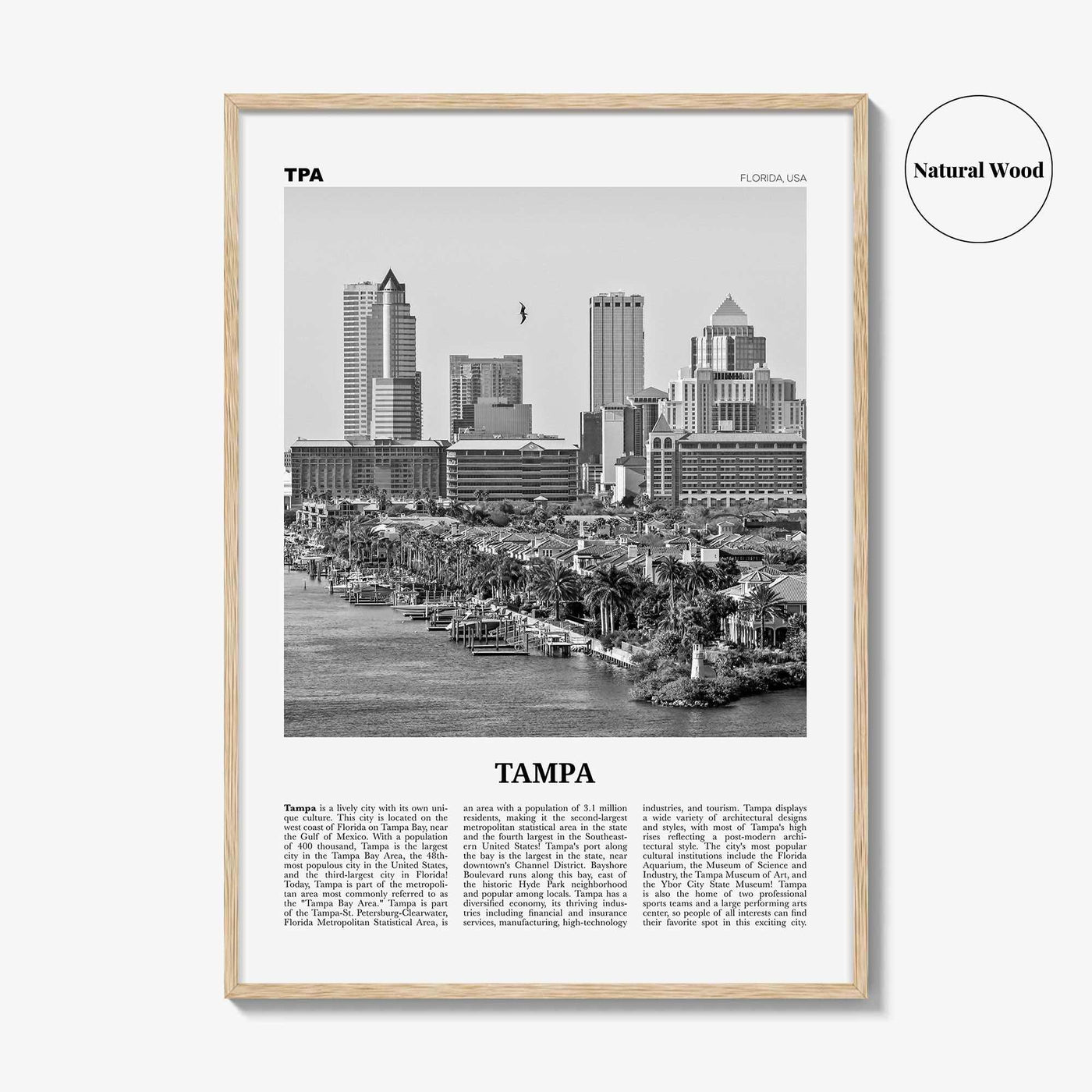 Tampa Print Black and White No 1, Tampa Wall Art, Tampa Poster, Tampa Photo, Tampa Wall Decor, Florida, USA, United States