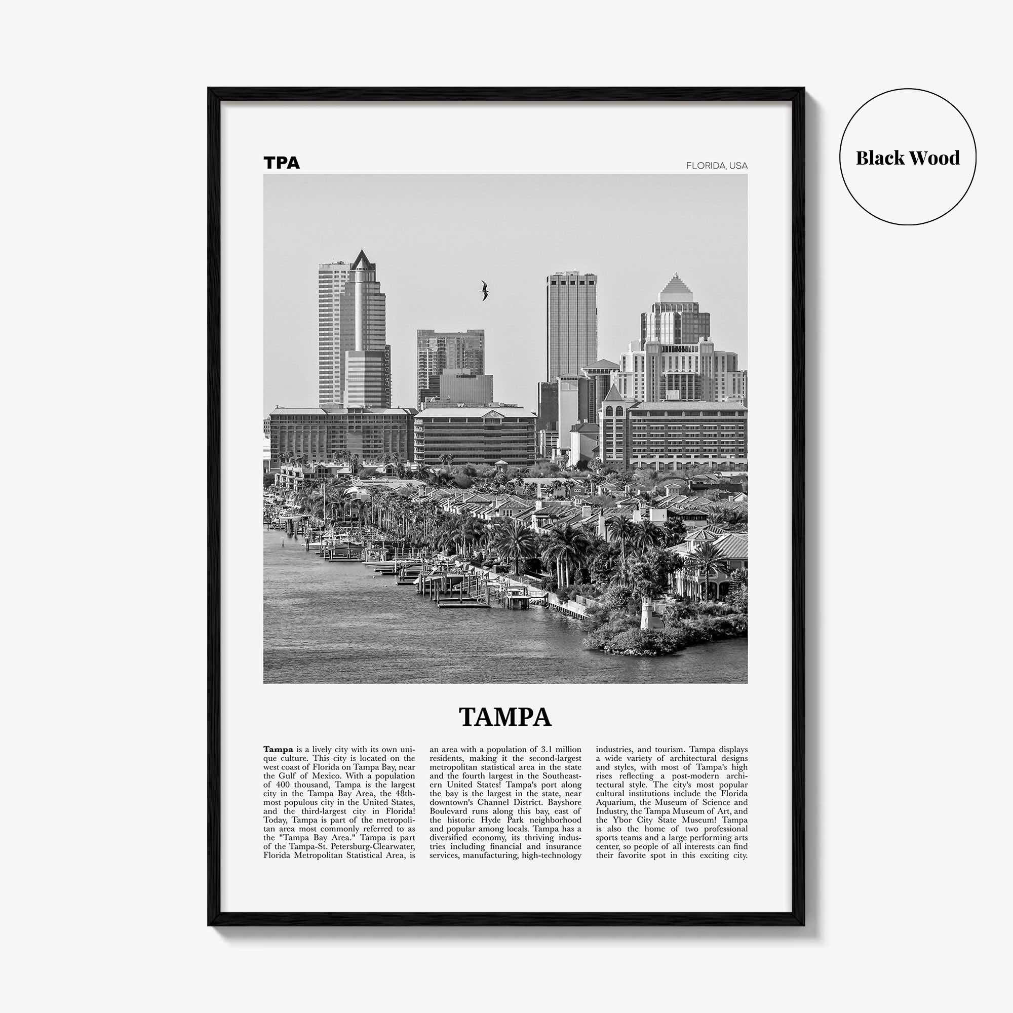 Tampa Print Black and White No 1, Tampa Wall Art, Tampa Poster, Tampa Photo, Tampa Wall Decor, Florida, USA, United States