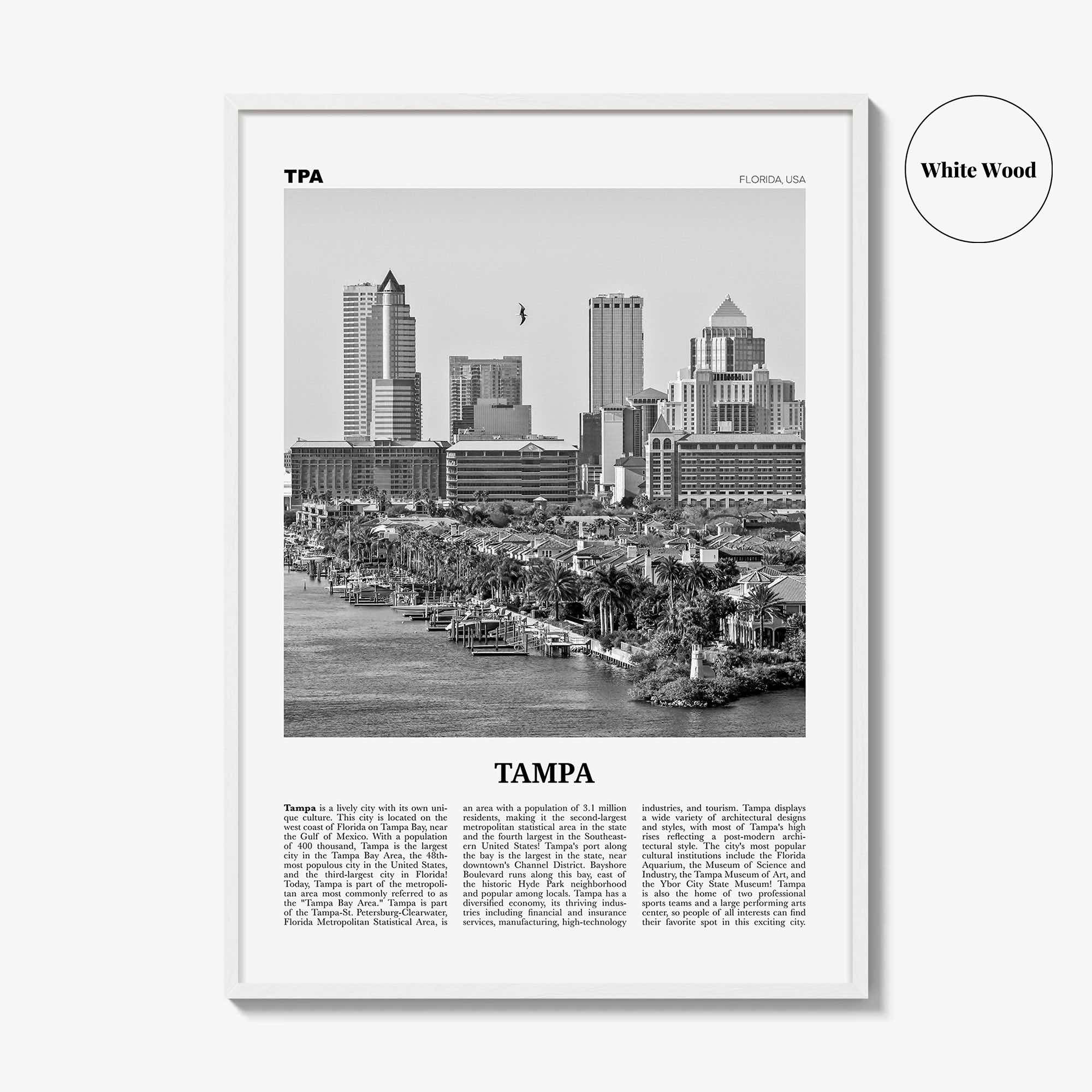 Tampa Print Black and White No 1, Tampa Wall Art, Tampa Poster, Tampa Photo, Tampa Wall Decor, Florida, USA, United States