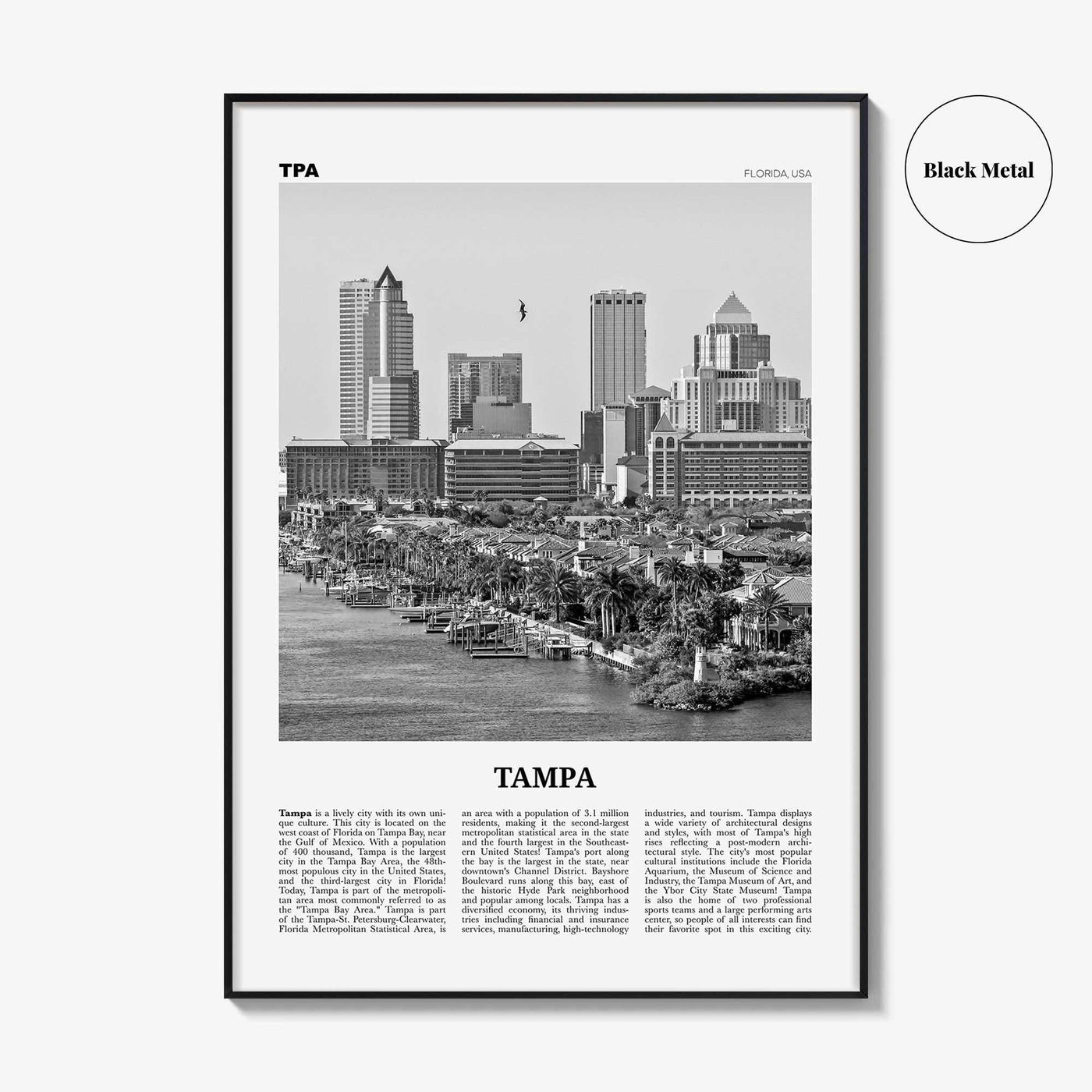 Tampa Print Black and White No 1, Tampa Wall Art, Tampa Poster, Tampa Photo, Tampa Wall Decor, Florida, USA, United States