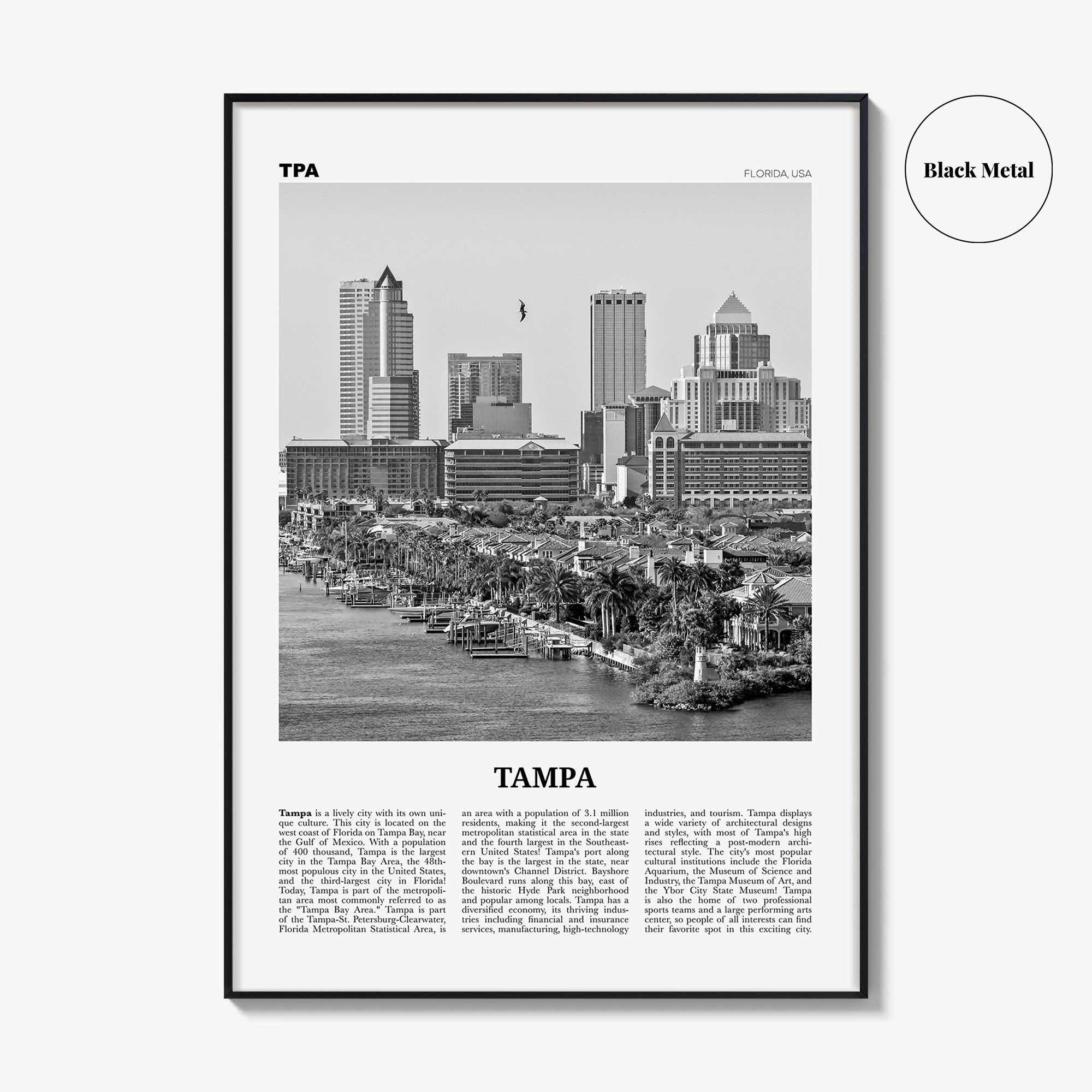 Tampa Print Black and White No 1, Tampa Wall Art, Tampa Poster, Tampa Photo, Tampa Wall Decor, Florida, USA, United States