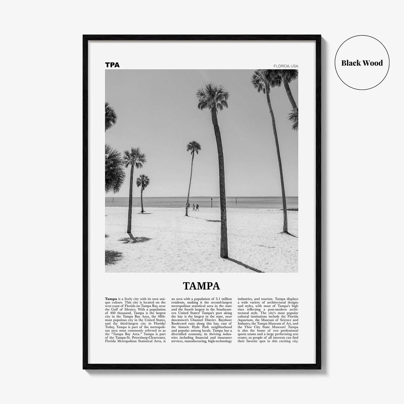 Tampa Print Black and White No 2, Tampa Wall Art, Tampa Poster, Tampa Photo, Tampa Wall Decor, Florida, USA, United States, North America