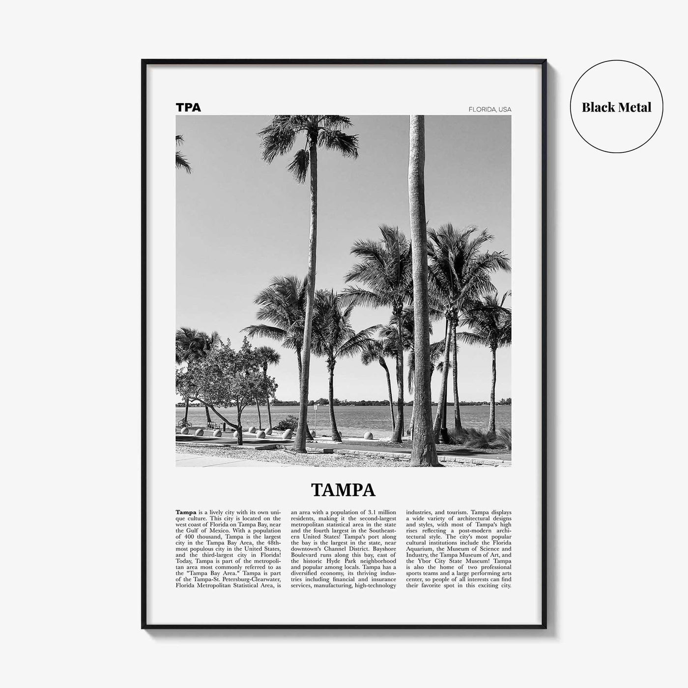 Tampa Print Black and White No 3, Tampa Wall Art, Tampa Poster, Tampa Photo, Tampa Wall Decor, Florida, USA, United States