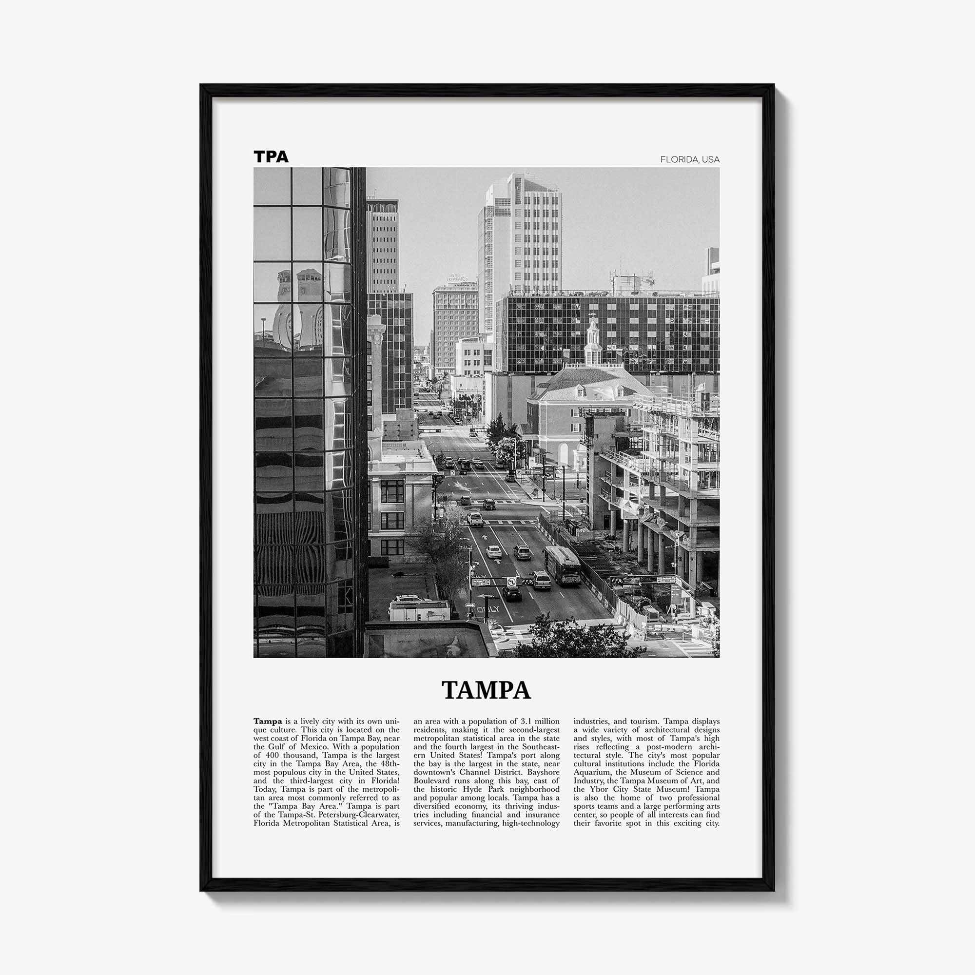 Tampa Print Black and White No 4, Tampa Wall Art, Tampa Poster, Tampa Photo, Tampa Wall Decor, Florida, USA, United States