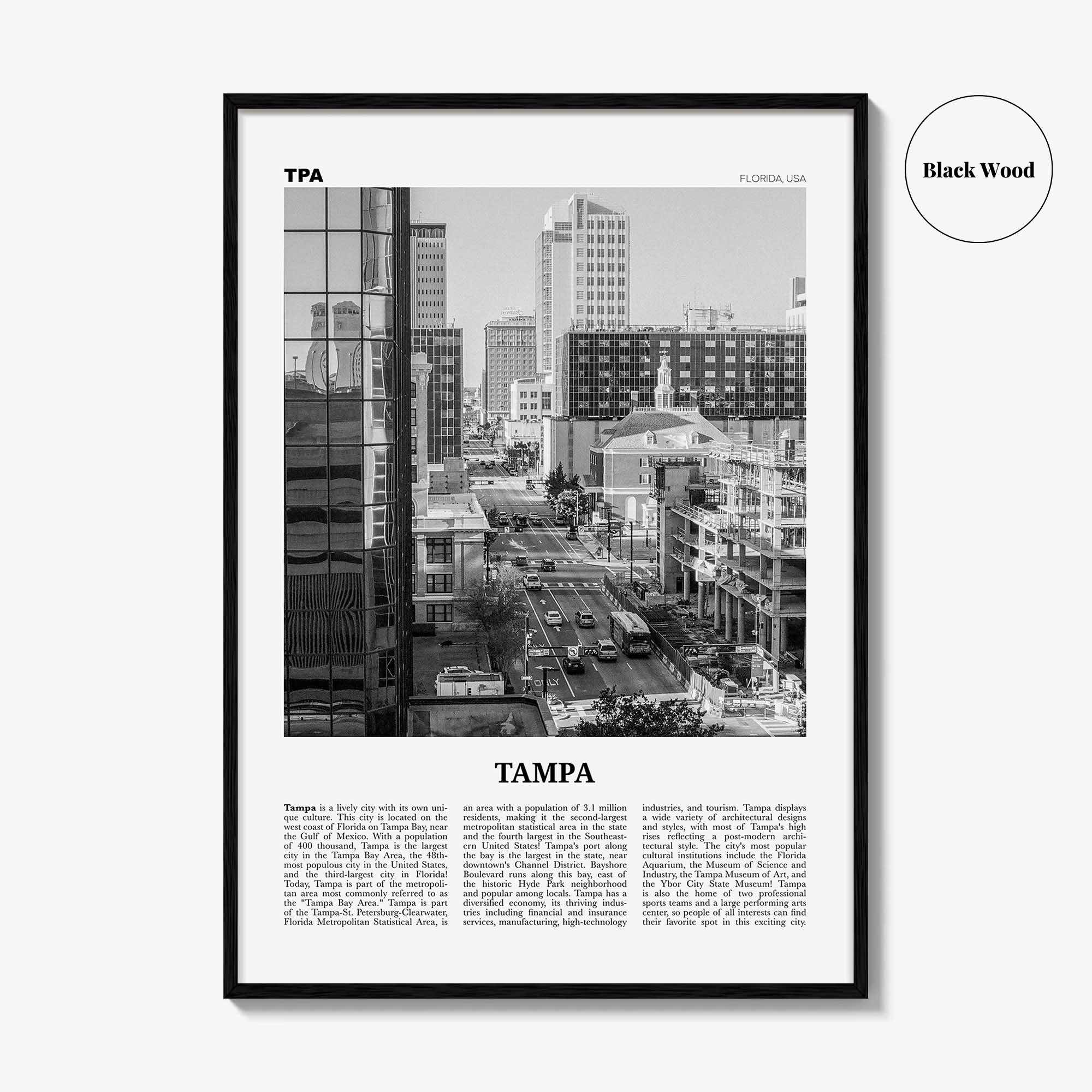 Tampa Print Black and White No 4, Tampa Wall Art, Tampa Poster, Tampa Photo, Tampa Wall Decor, Florida, USA, United States