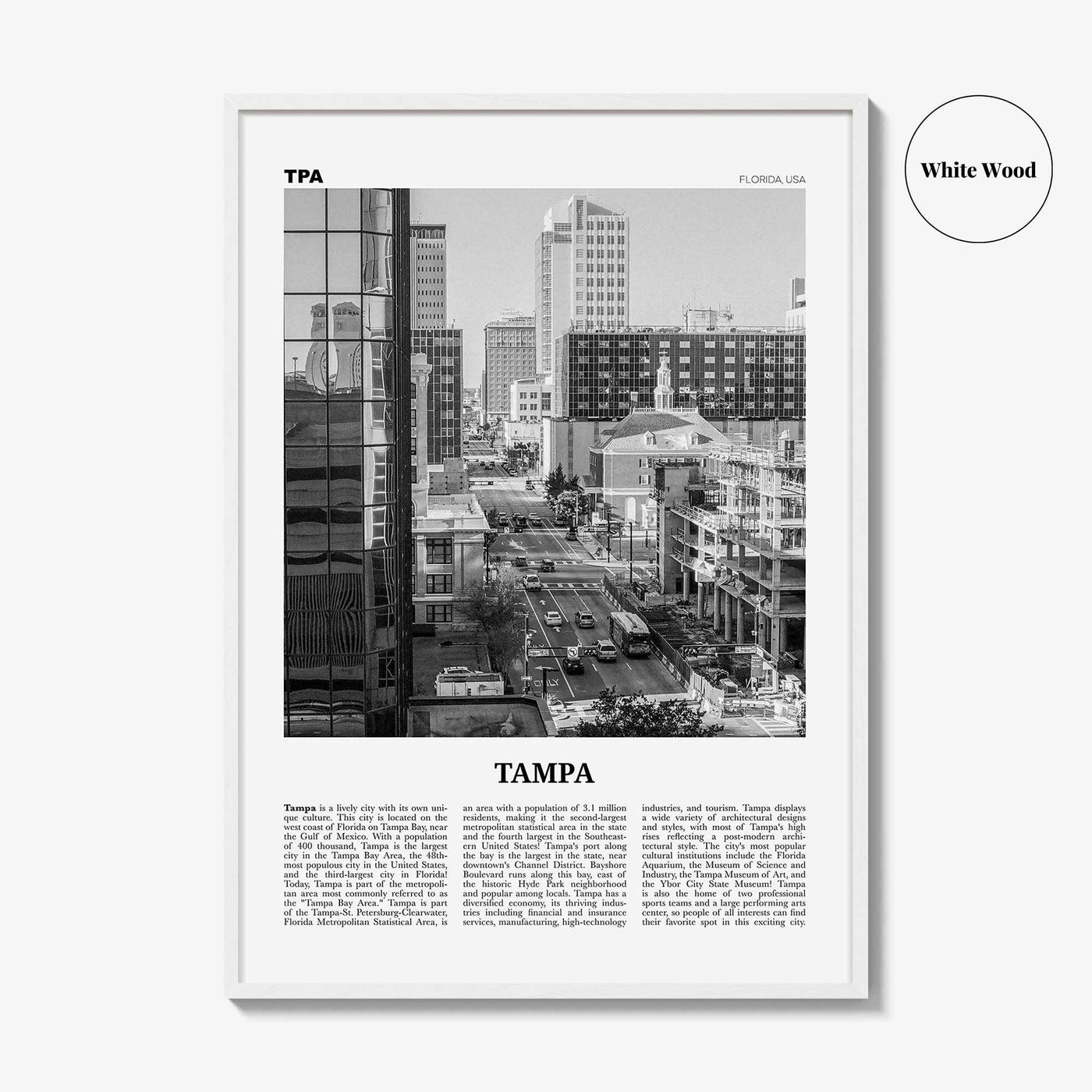 Tampa Print Black and White No 4, Tampa Wall Art, Tampa Poster, Tampa Photo, Tampa Wall Decor, Florida, USA, United States