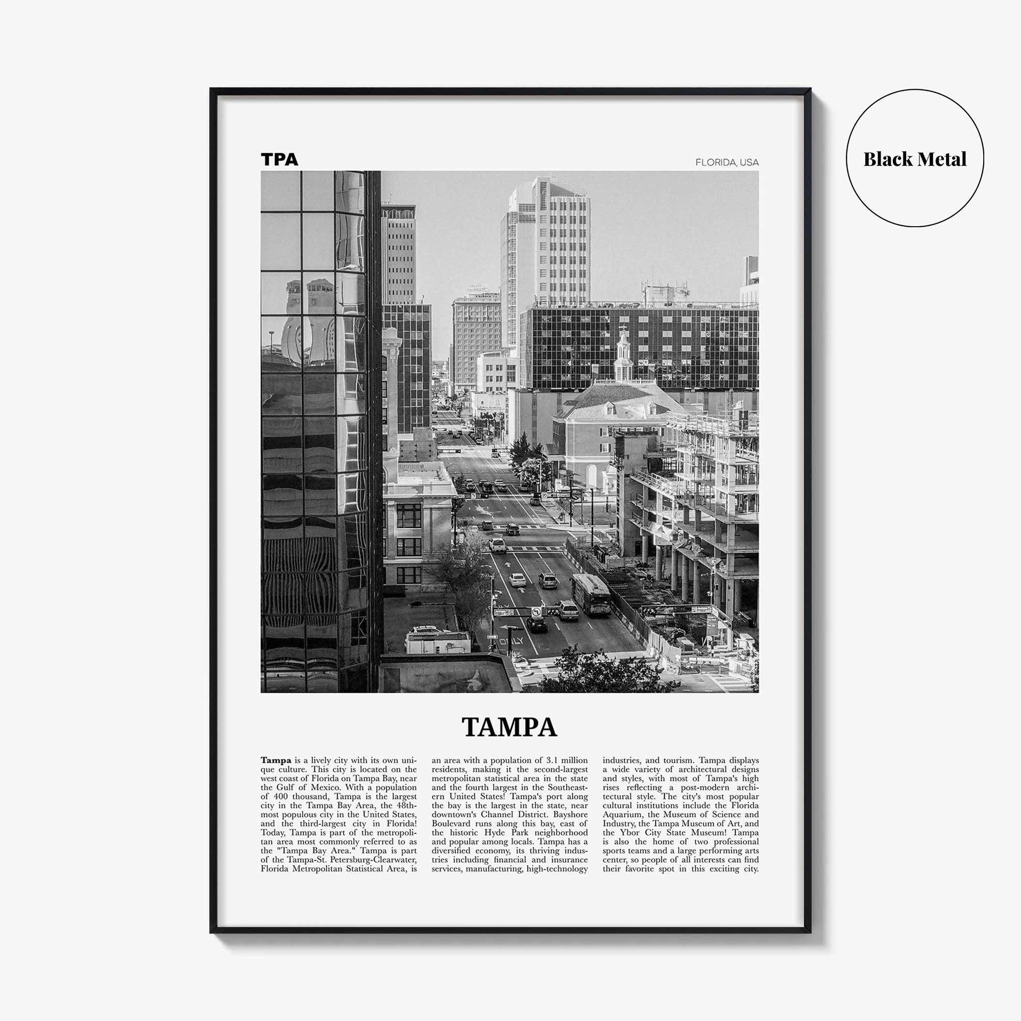 Tampa Print Black and White No 4, Tampa Wall Art, Tampa Poster, Tampa Photo, Tampa Wall Decor, Florida, USA, United States