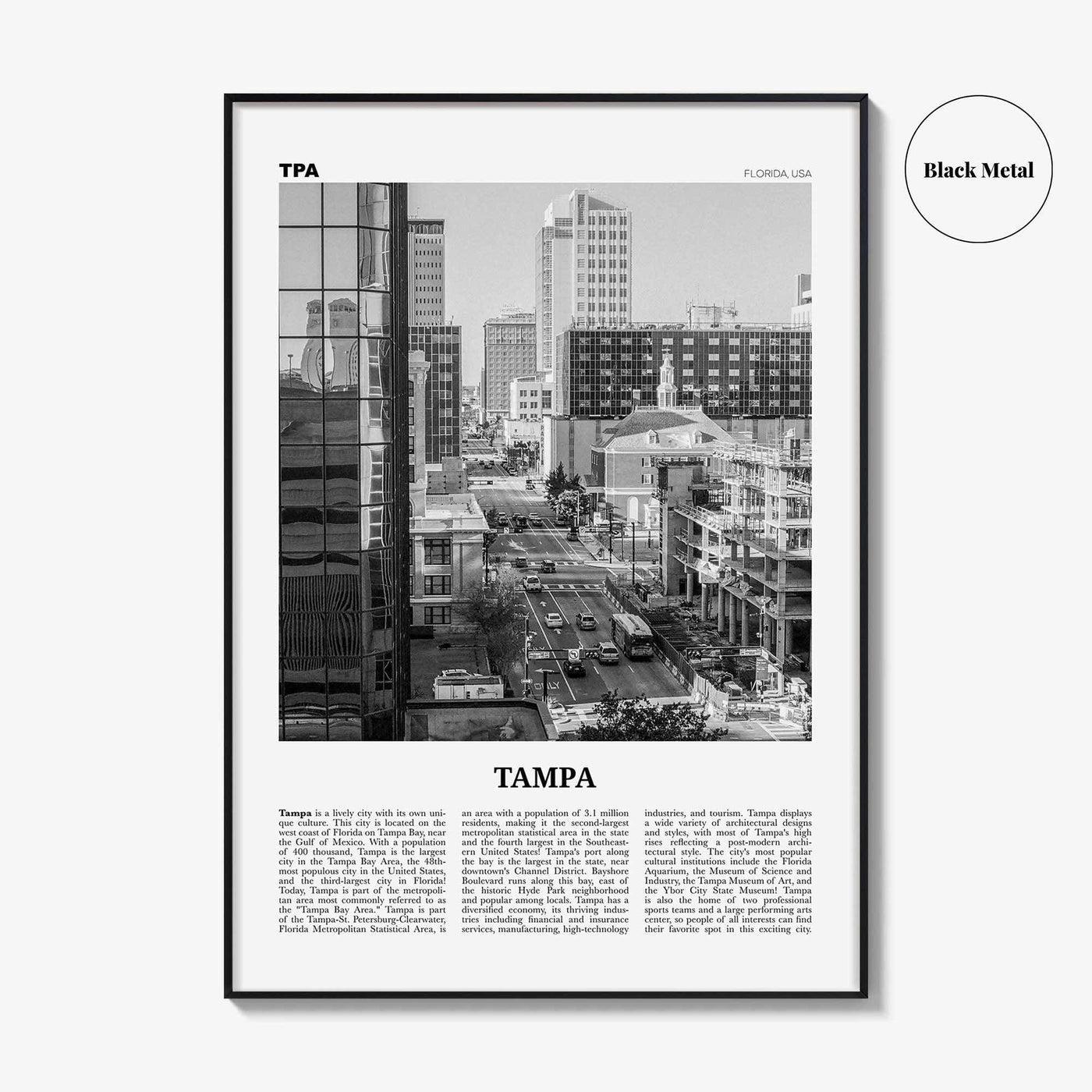 Tampa Print Black and White No 4, Tampa Wall Art, Tampa Poster, Tampa Photo, Tampa Wall Decor, Florida, USA, United States