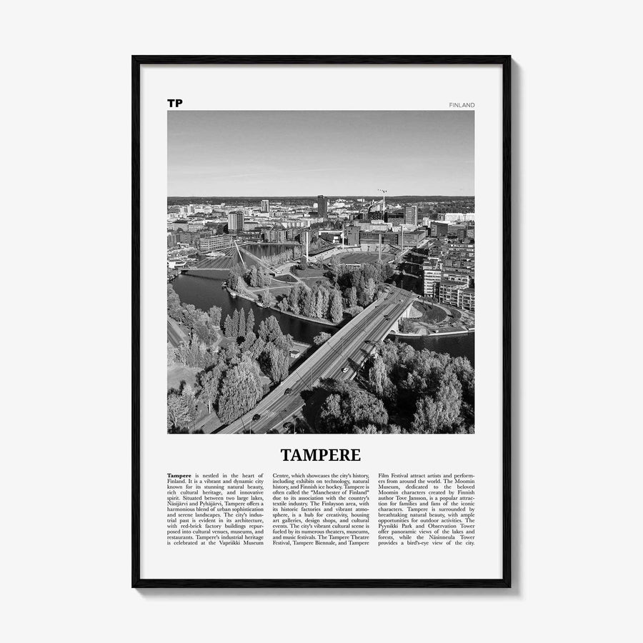 Tampere Print Black and White, Tampere Wall Art, Tampere Poster, Tampere Photo, Tampere Wall Décor, Tampere Map, Finland