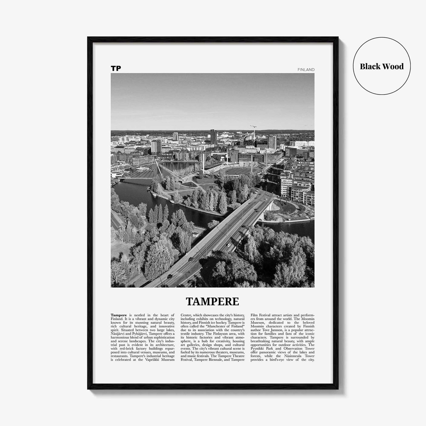 Tampere Print Black and White, Tampere Wall Art, Tampere Poster, Tampere Photo, Tampere Wall Décor, Tampere Map, Finland