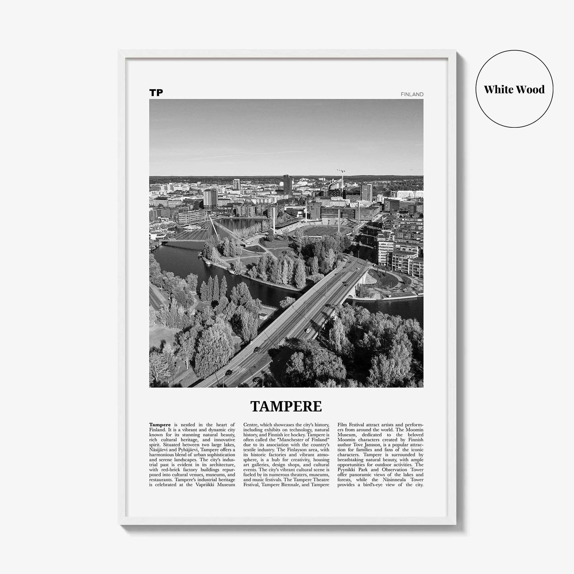 Tampere Print Black and White, Tampere Wall Art, Tampere Poster, Tampere Photo, Tampere Wall Décor, Tampere Map, Finland