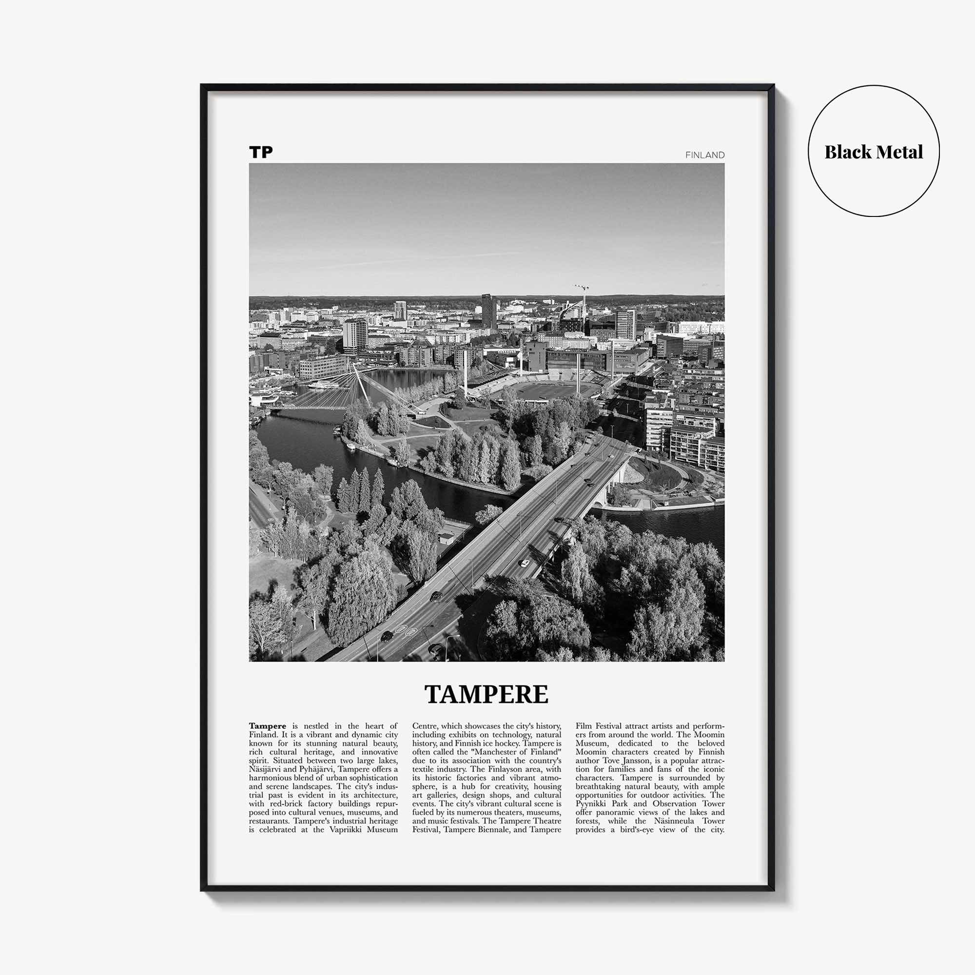 Tampere Print Black and White, Tampere Wall Art, Tampere Poster, Tampere Photo, Tampere Wall Décor, Tampere Map, Finland