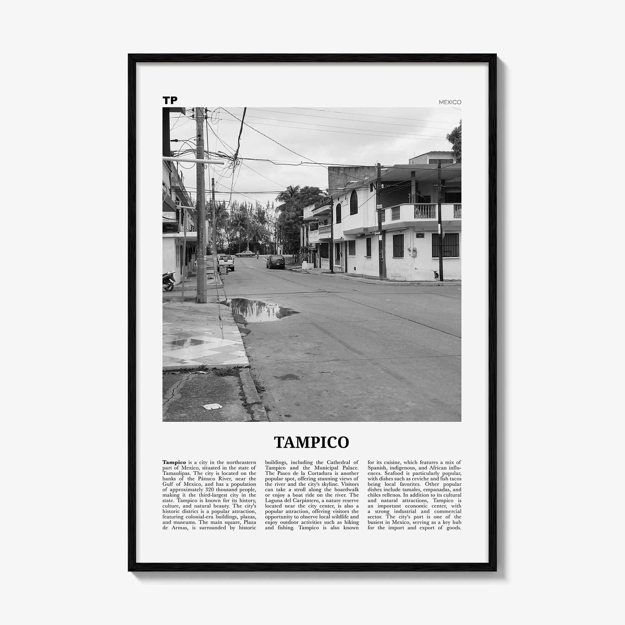 Tampico Print Black and White, Tampico Wall Art, Tampico Poster, Tampico Photo, Tampico Wall Décor, Tampico Map,