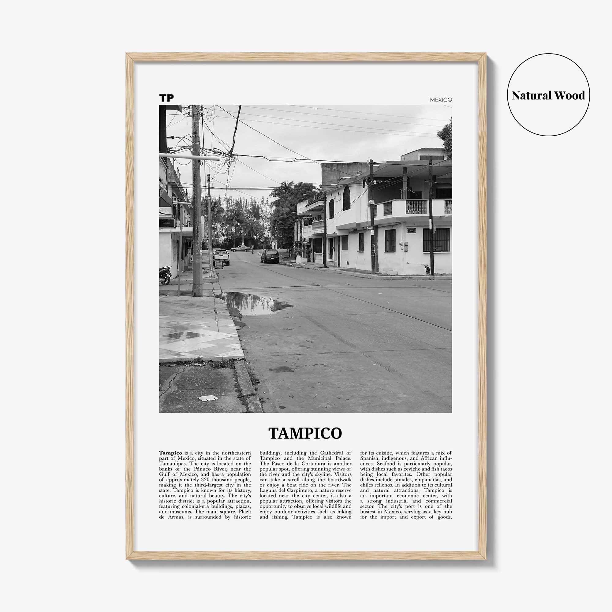 Tampico Print Black and White, Tampico Wall Art, Tampico Poster, Tampico Photo, Tampico Wall Décor, Tampico Map,