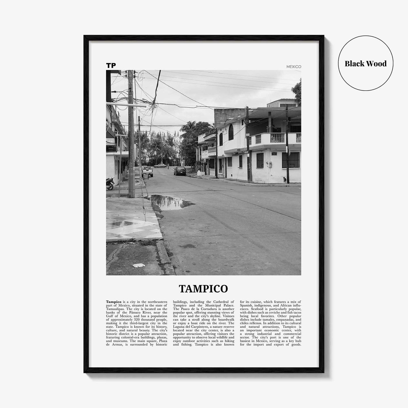 Tampico Print Black and White, Tampico Wall Art, Tampico Poster, Tampico Photo, Tampico Wall Décor, Tampico Map,