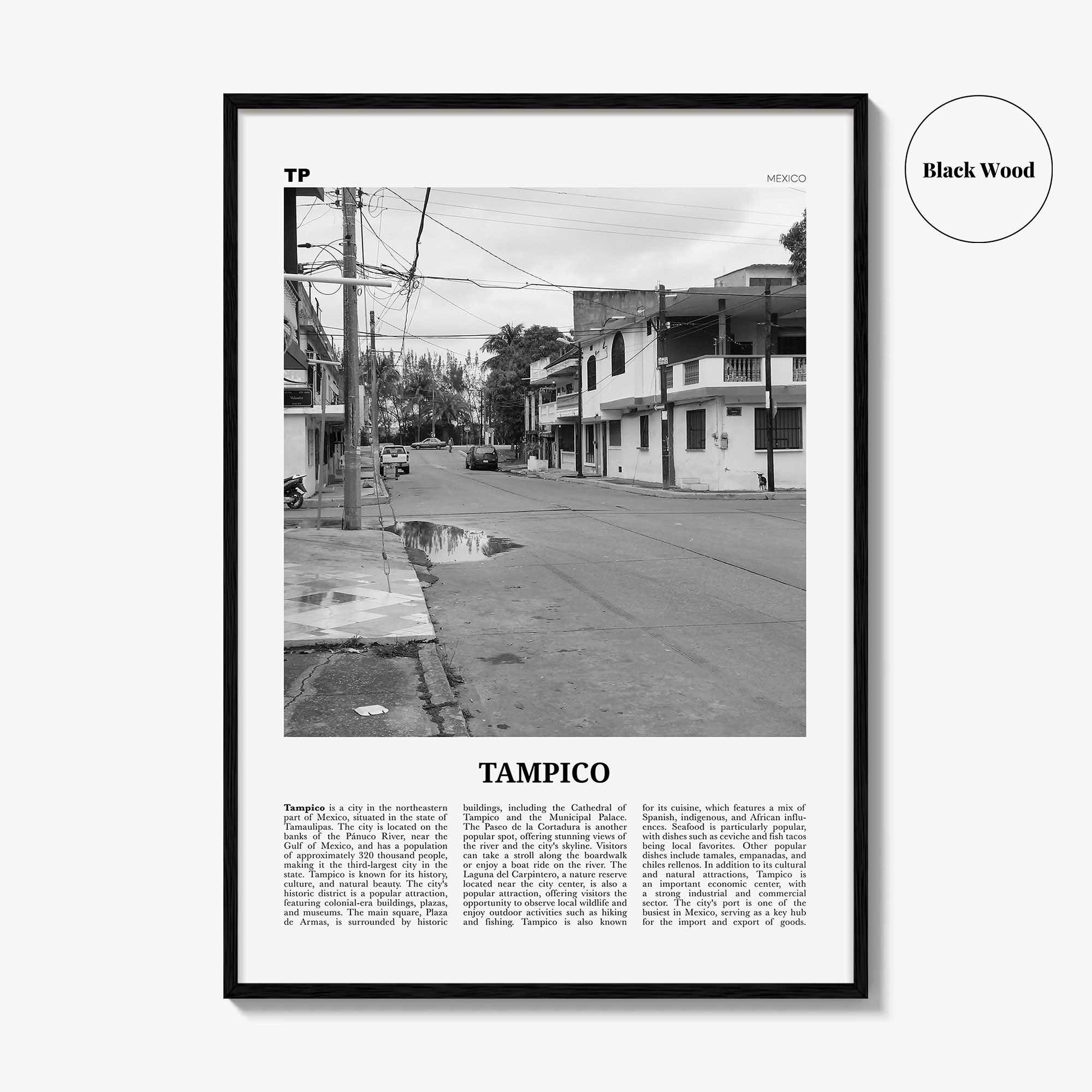 Tampico Print Black and White, Tampico Wall Art, Tampico Poster, Tampico Photo, Tampico Wall Décor, Tampico Map,