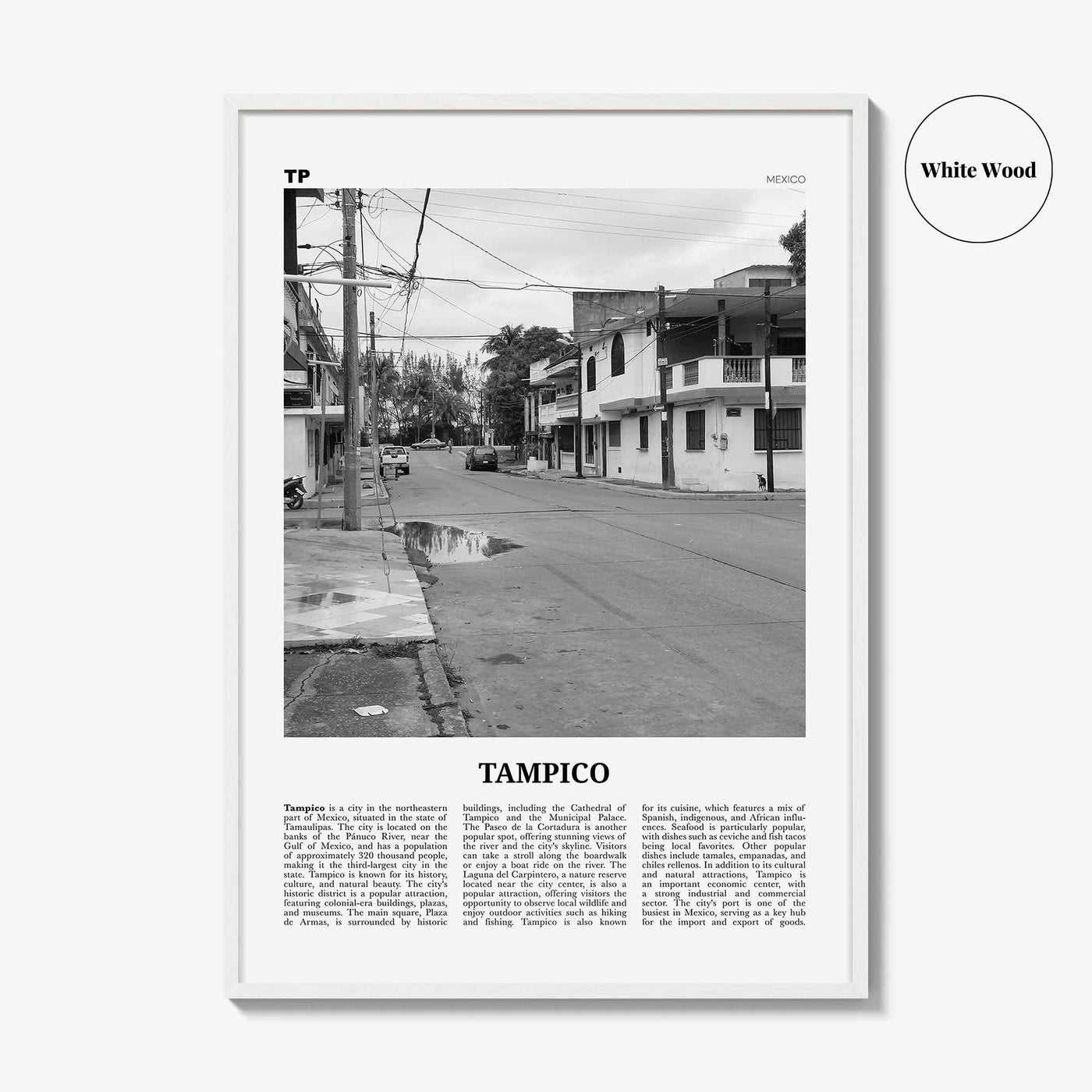 Tampico Print Black and White, Tampico Wall Art, Tampico Poster, Tampico Photo, Tampico Wall Décor, Tampico Map,