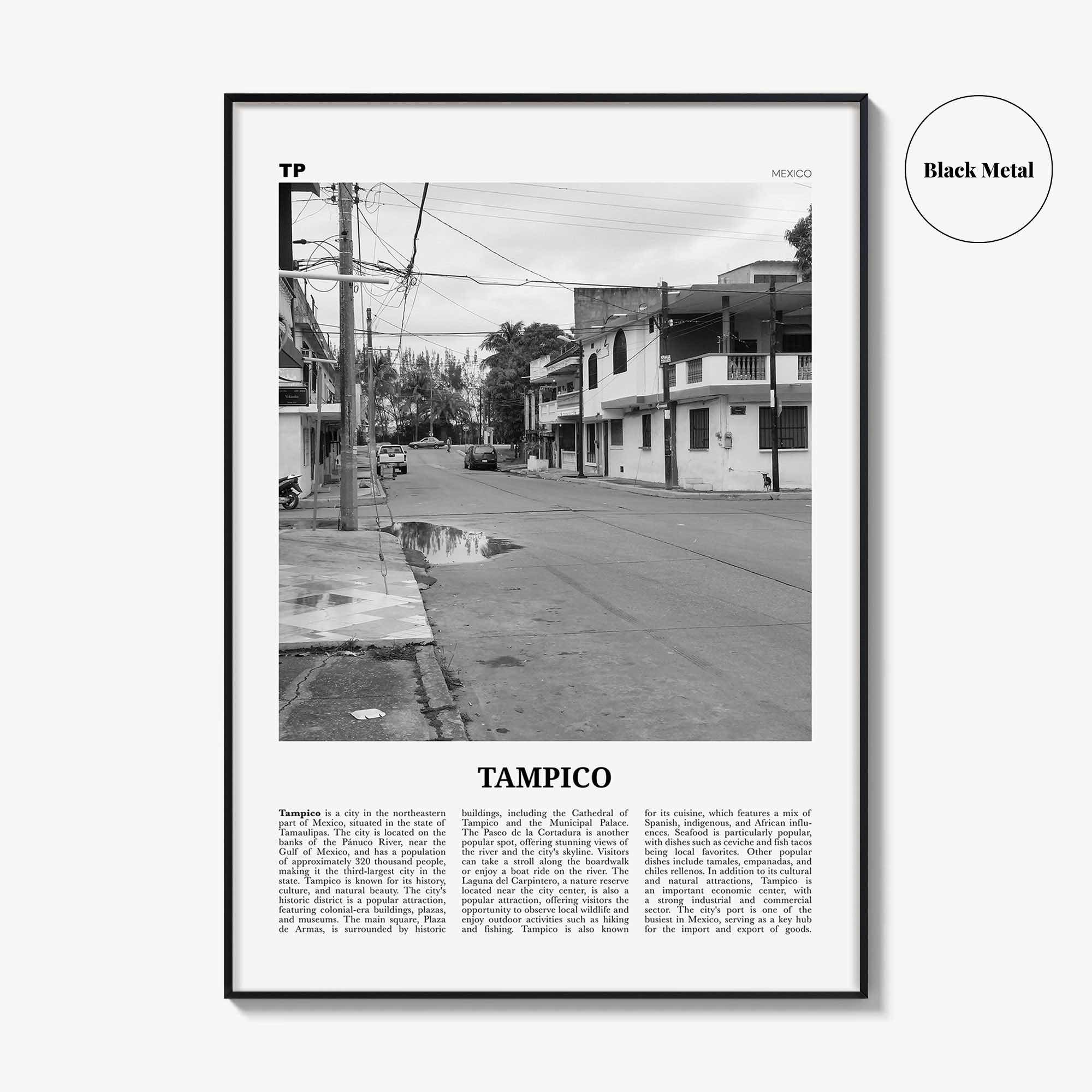 Tampico Print Black and White, Tampico Wall Art, Tampico Poster, Tampico Photo, Tampico Wall Décor, Tampico Map,