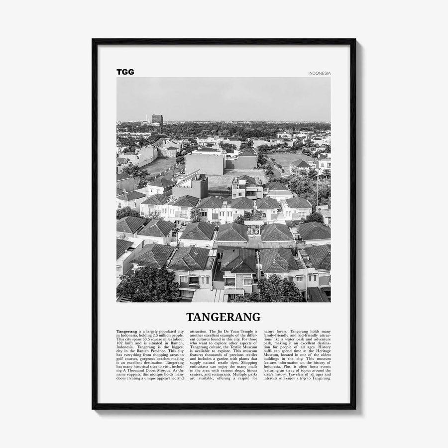 Tangerang Print Black and White, Tangerang Wall Art, Tangerang Poster, Tangerang Photo, Tangerang Wall Décor, Tangerang Map, Indonesia