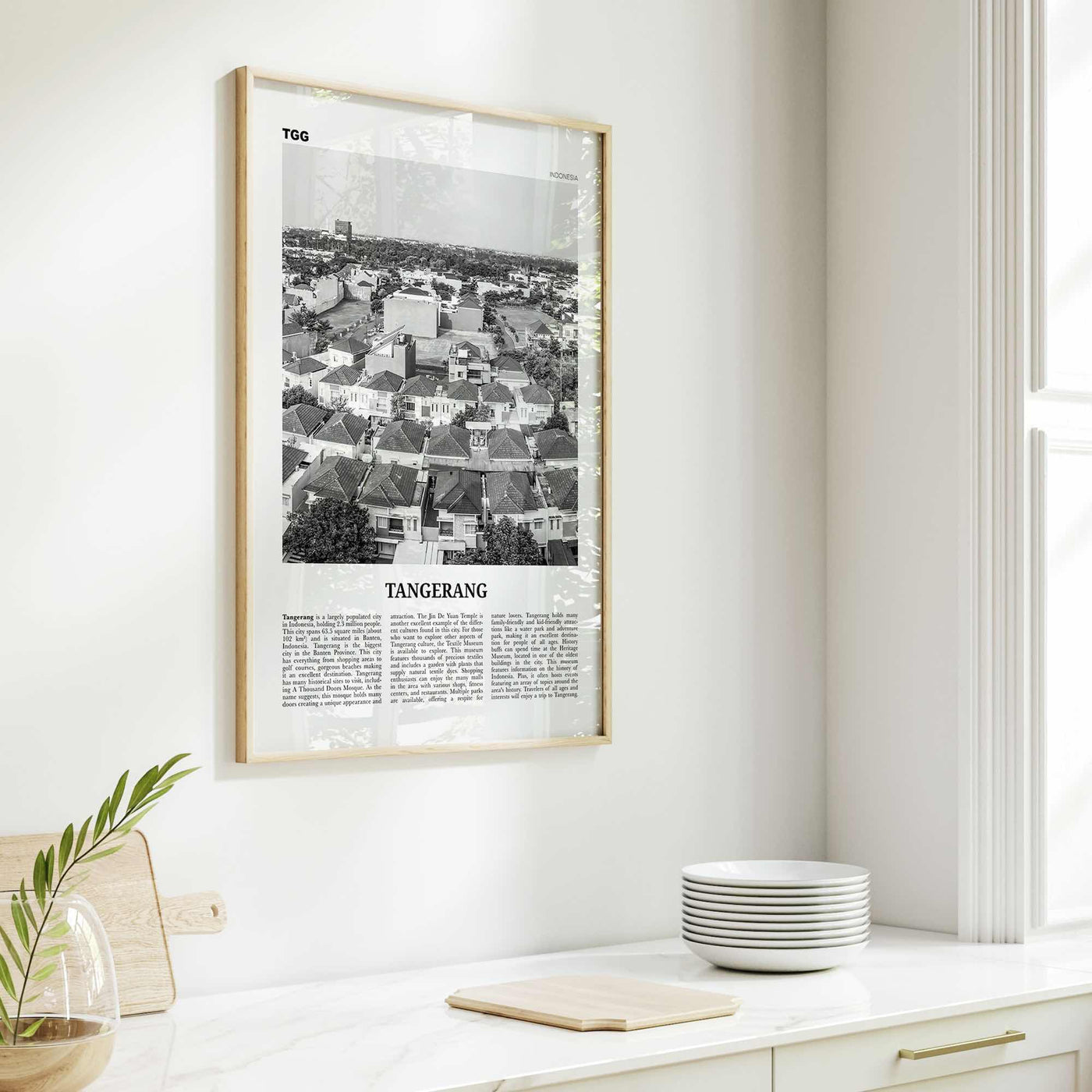 Tangerang Print Black and White, Tangerang Wall Art, Tangerang Poster, Tangerang Photo, Tangerang Wall Décor, Tangerang Map, Indonesia