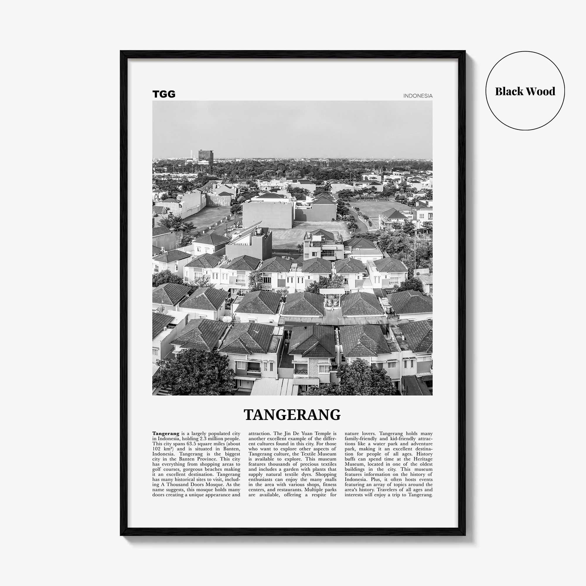 Tangerang Print Black and White, Tangerang Wall Art, Tangerang Poster, Tangerang Photo, Tangerang Wall Décor, Tangerang Map, Indonesia
