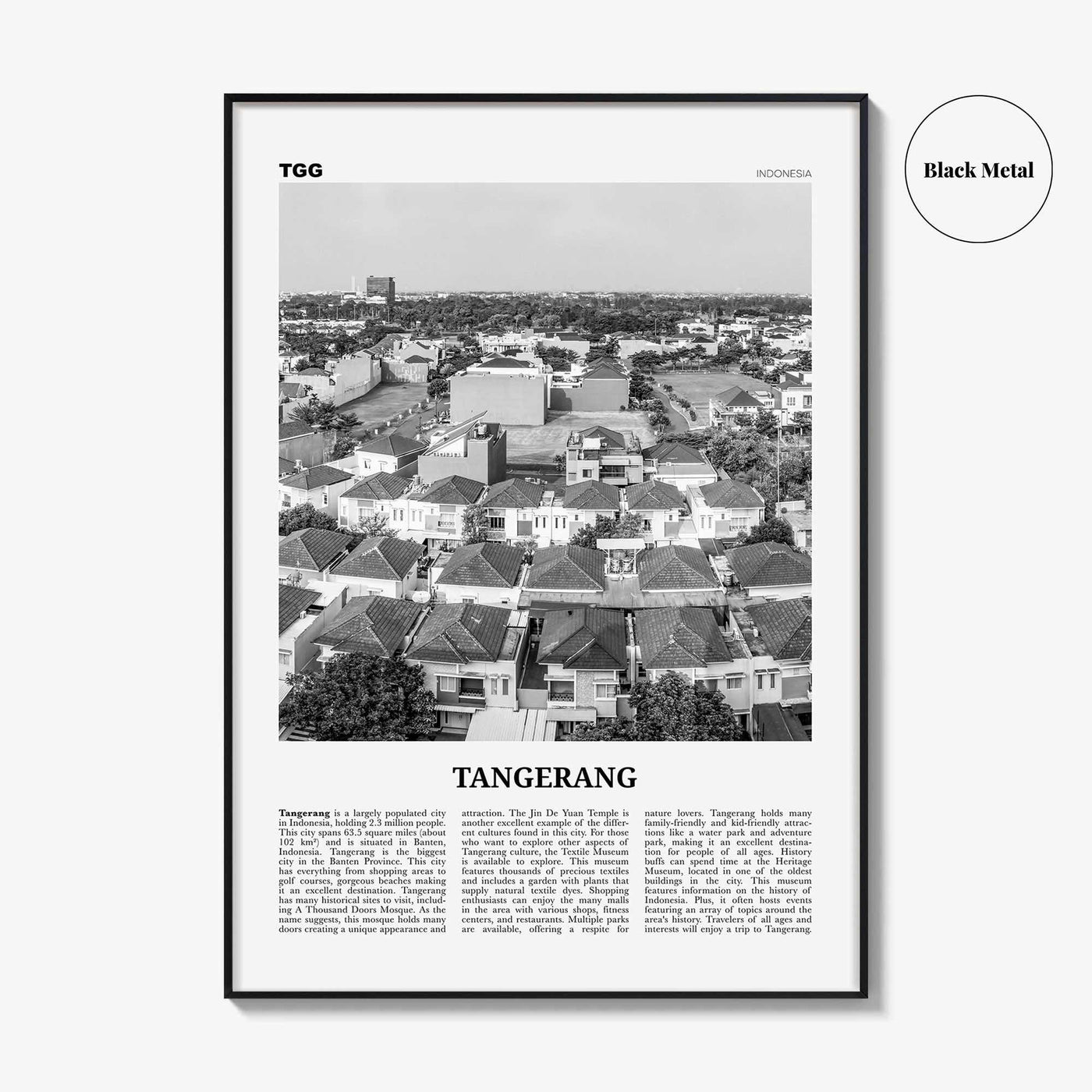 Tangerang Print Black and White, Tangerang Wall Art, Tangerang Poster, Tangerang Photo, Tangerang Wall Décor, Tangerang Map, Indonesia