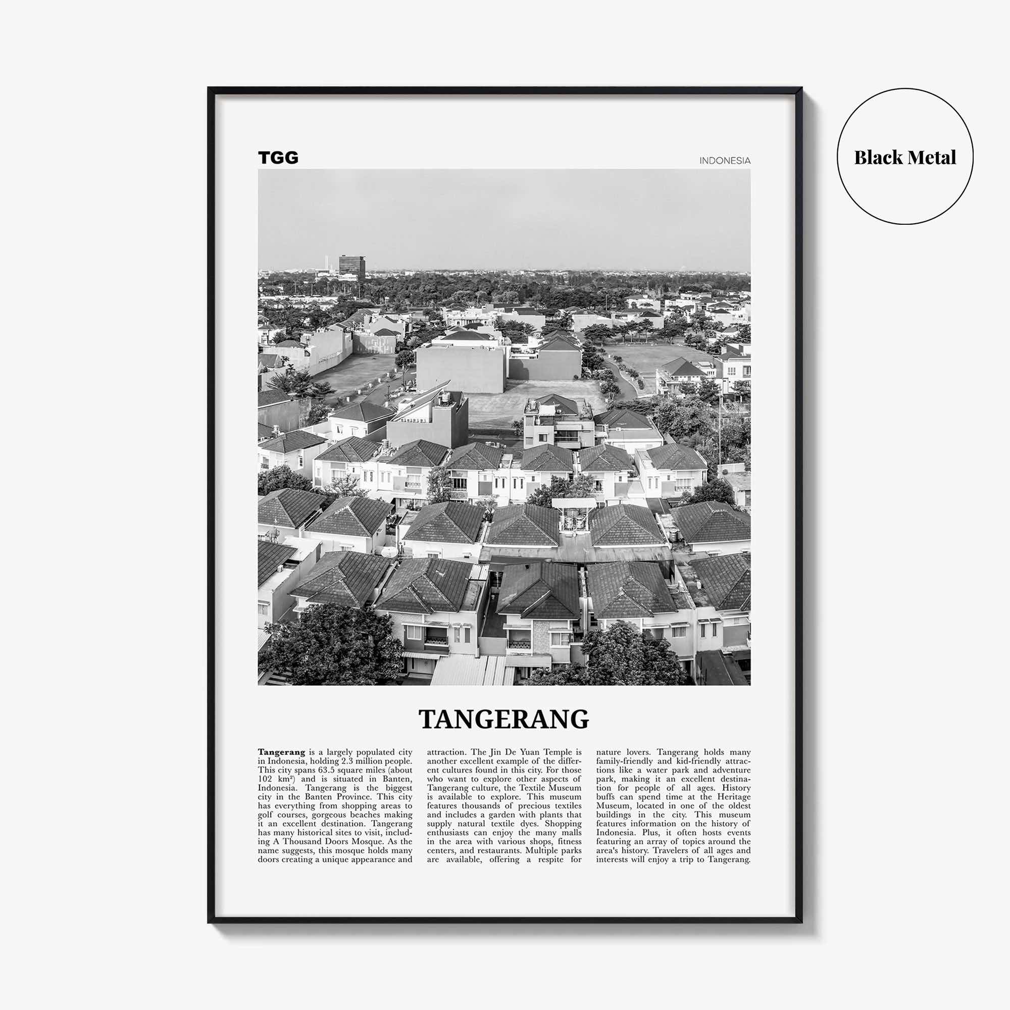 Tangerang Print Black and White, Tangerang Wall Art, Tangerang Poster, Tangerang Photo, Tangerang Wall Décor, Tangerang Map, Indonesia