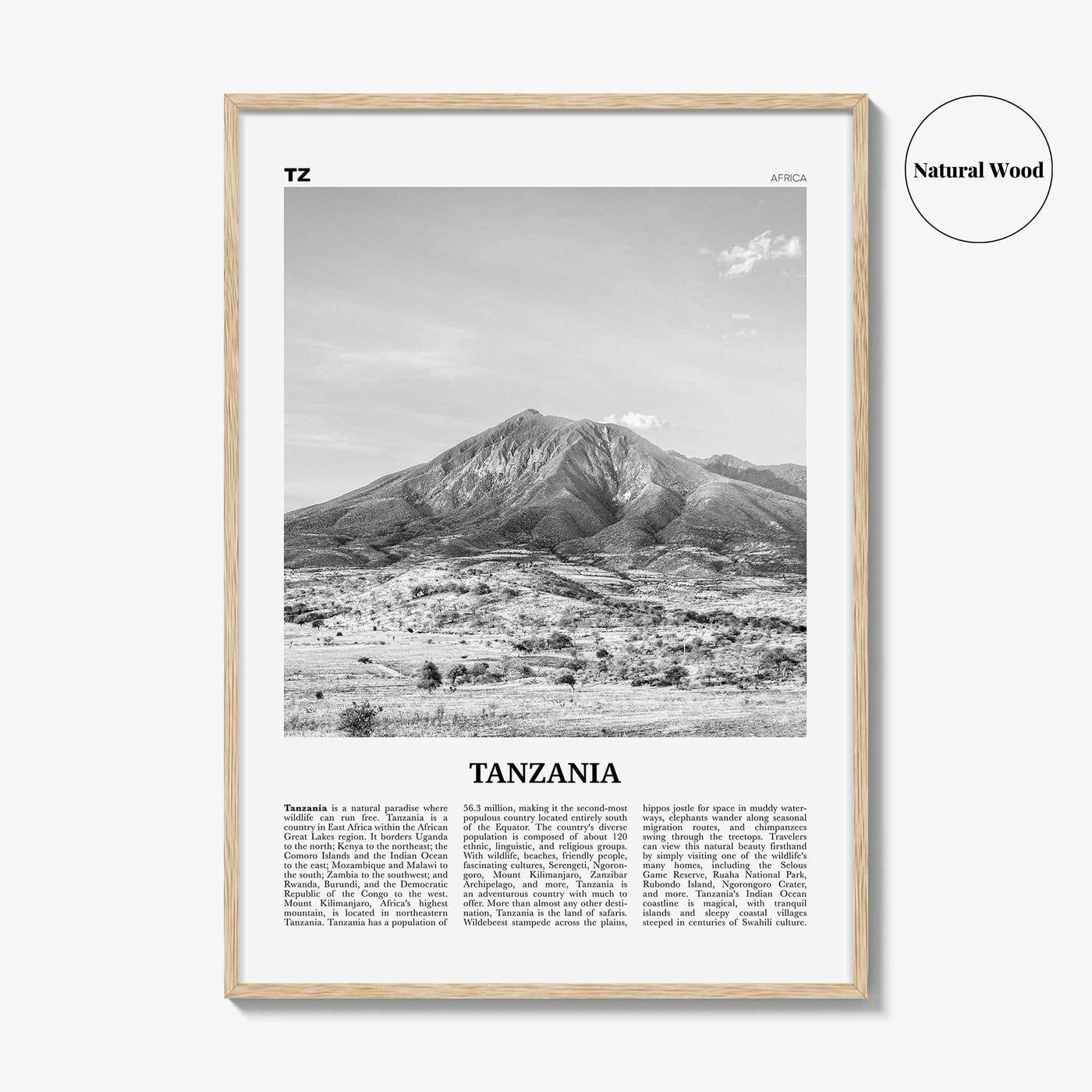 Tanzania Print Black and White, Tanzania Wall Art, Tanzania Poster, Tanzania Photo, Tanzania Wall Decor, Dodoma, Dar es Salaam, Africa