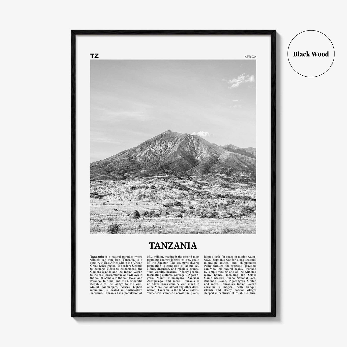 Tanzania Print Black and White, Tanzania Wall Art, Tanzania Poster, Tanzania Photo, Tanzania Wall Decor, Dodoma, Dar es Salaam, Africa