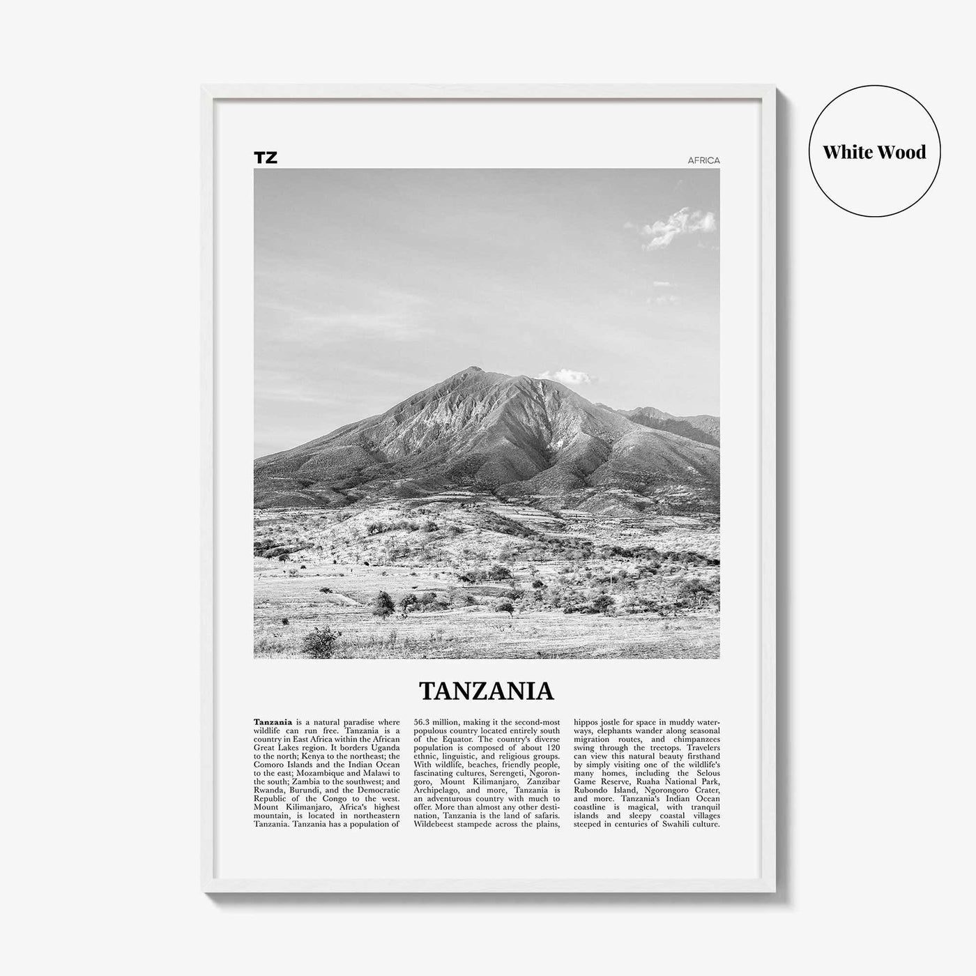 Tanzania Print Black and White, Tanzania Wall Art, Tanzania Poster, Tanzania Photo, Tanzania Wall Decor, Dodoma, Dar es Salaam, Africa