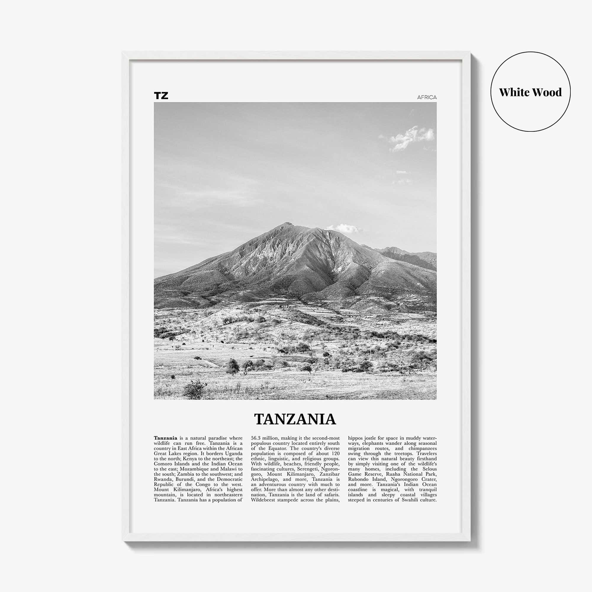 Tanzania Print Black and White, Tanzania Wall Art, Tanzania Poster, Tanzania Photo, Tanzania Wall Decor, Dodoma, Dar es Salaam, Africa