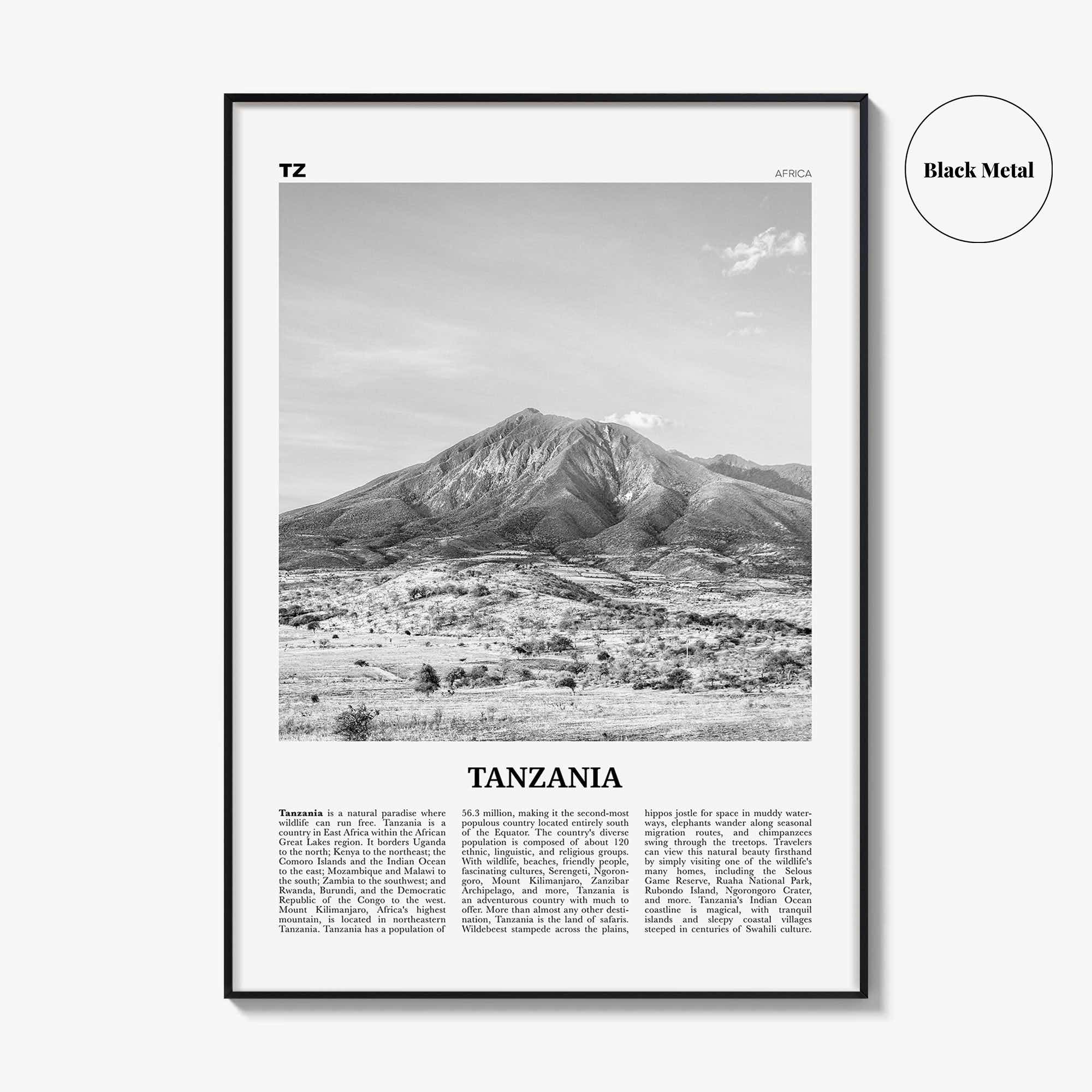 Tanzania Print Black and White, Tanzania Wall Art, Tanzania Poster, Tanzania Photo, Tanzania Wall Decor, Dodoma, Dar es Salaam, Africa