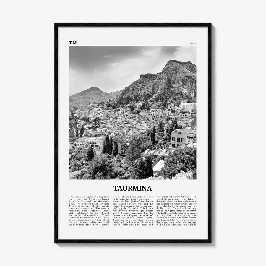Taormina Print Black and White, Taormina Wall Art, Taormina Poster, Taormina Photo, Taormina Wall Décor, Taormina Map, Italy